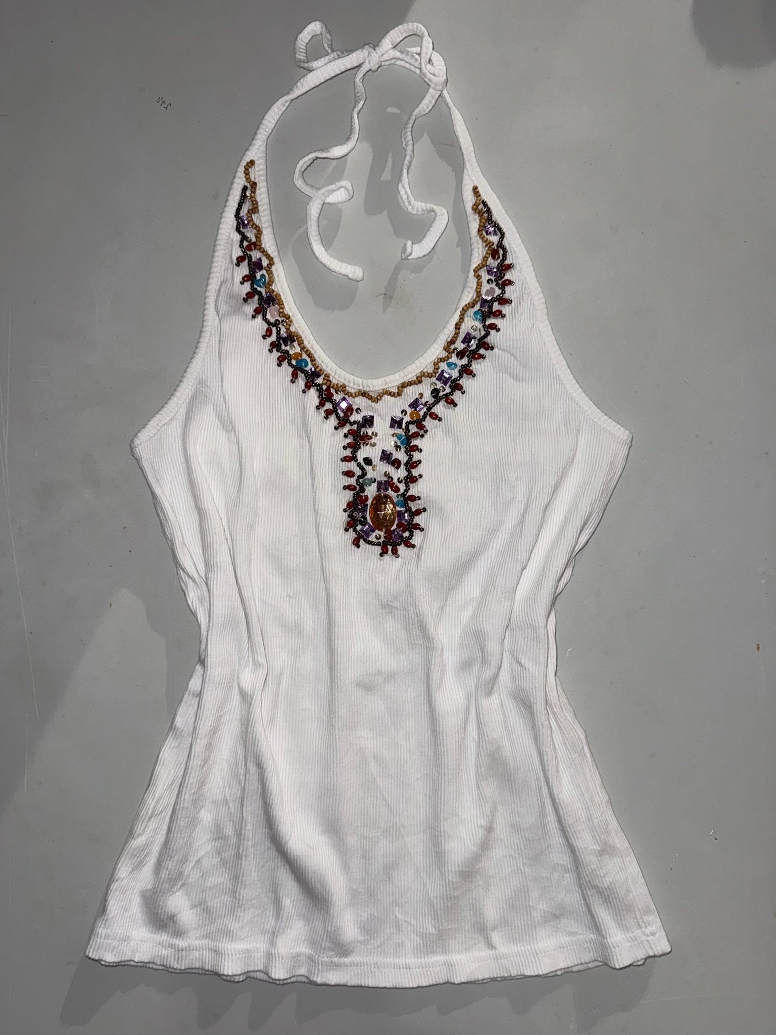 Bohemian Beaded Ribbed Halter Top
