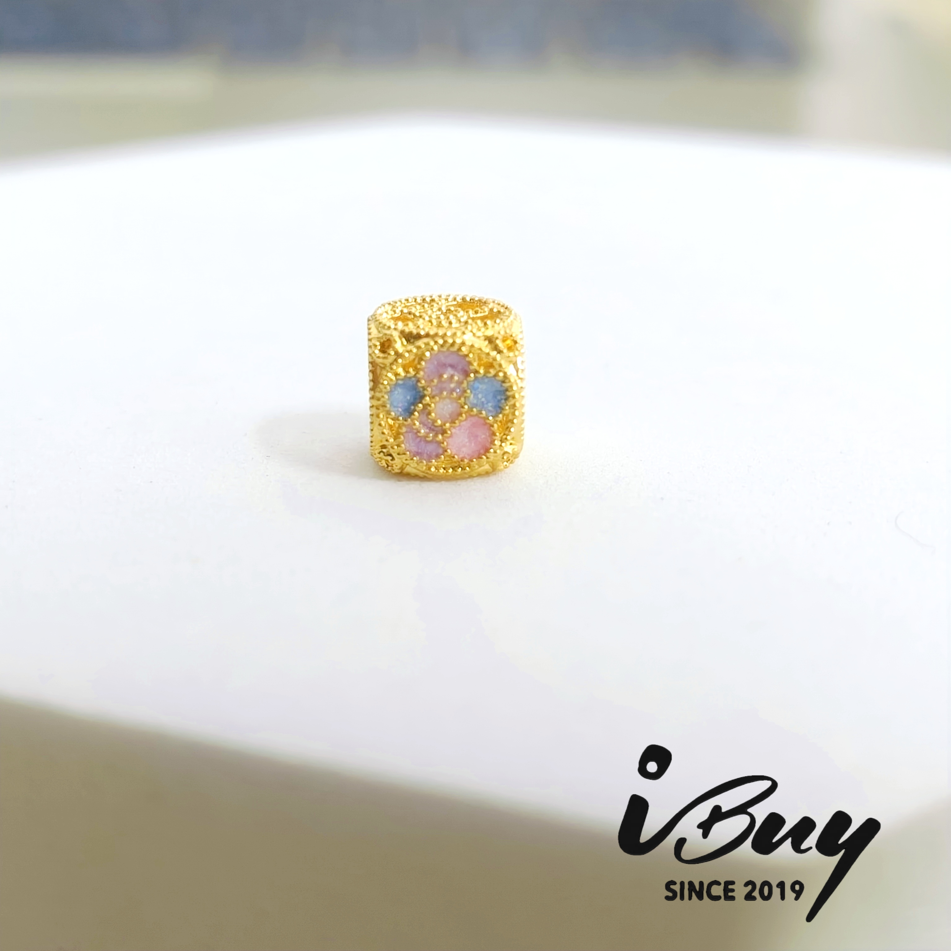 916 HARD GOLD COLORFUL ENAMEL FLOWER SQUARE BEAD 916 硬金 珐琅彩花四方块串咀