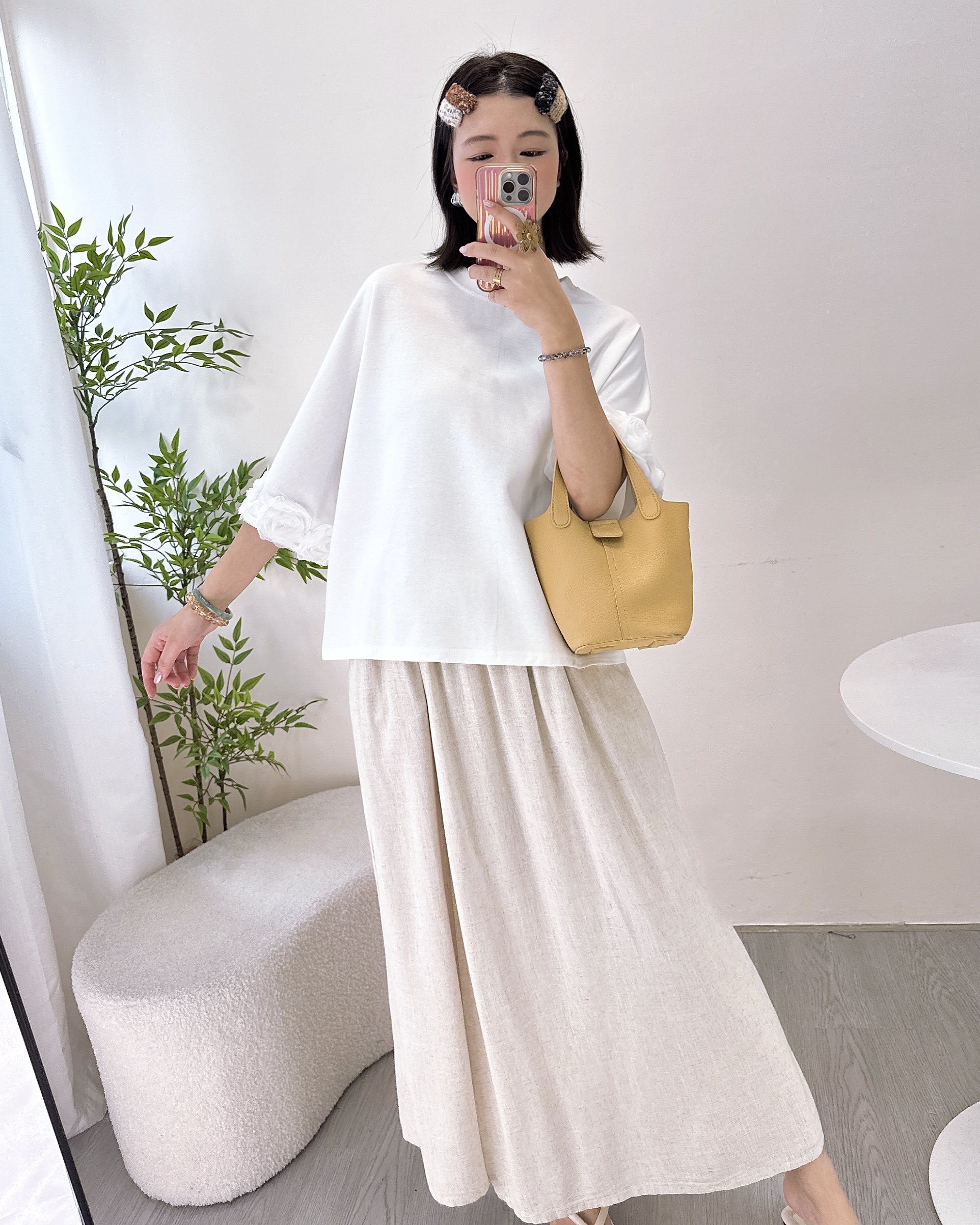 滑嘟嘟太空棉玫瑰花七分袖上衣 3色