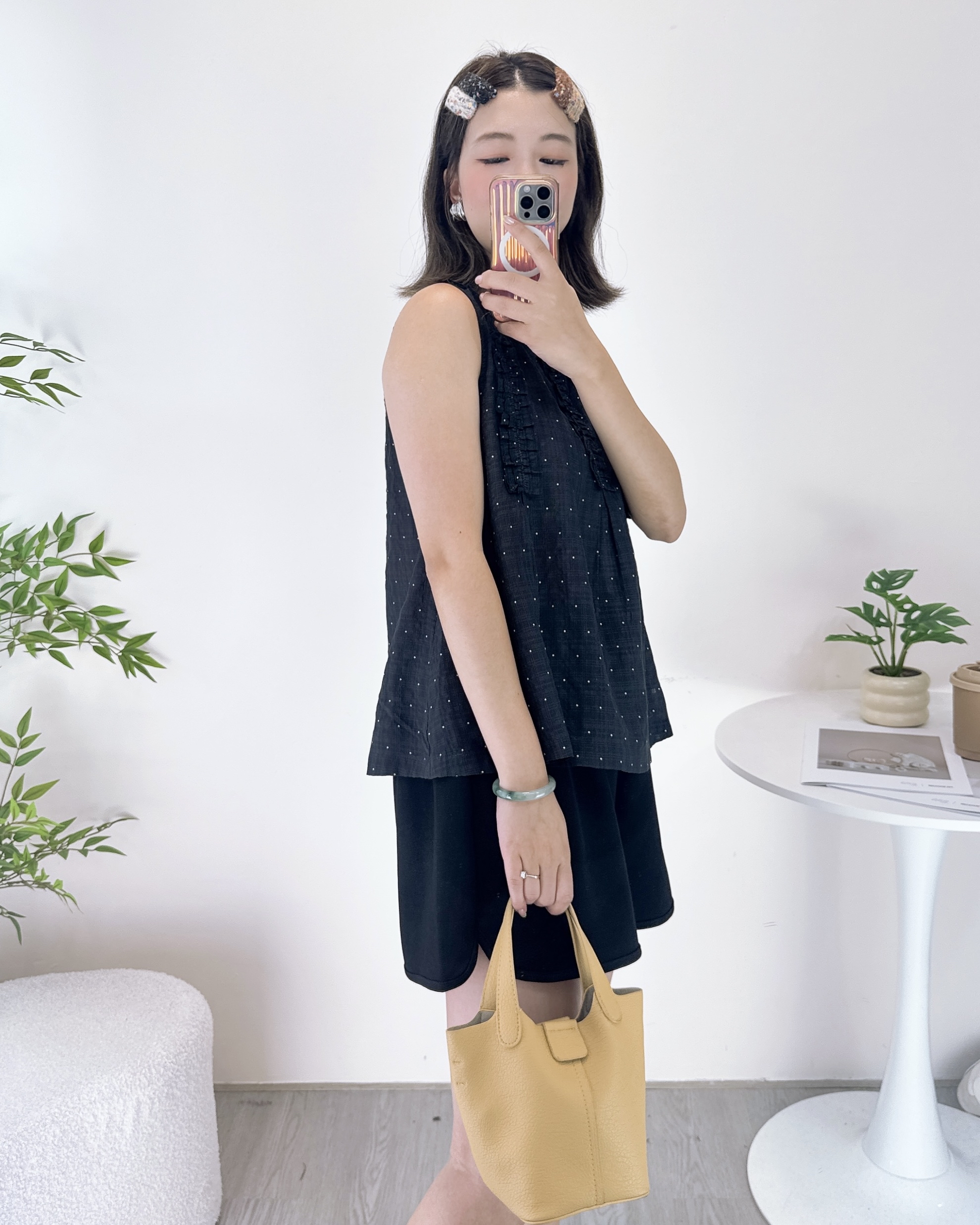 超輕薄波點棉布背心上衣 2色