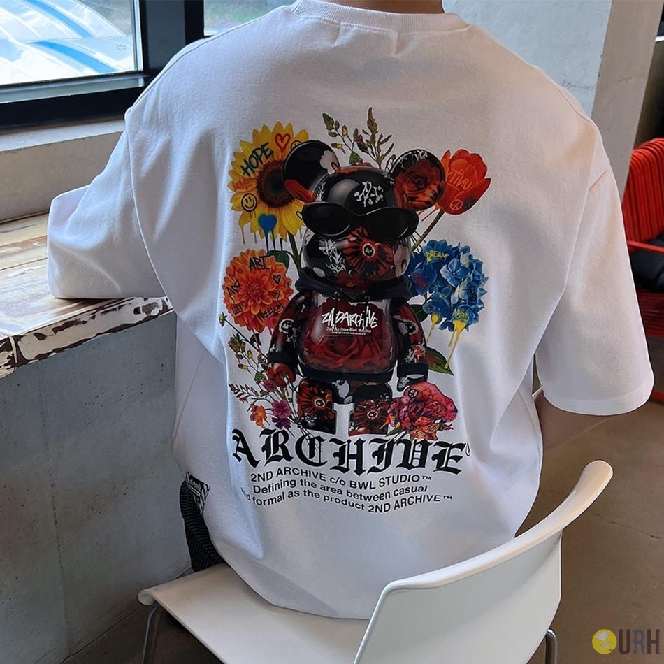 【100%保證韓國直送】2ND ARCHIVE Flower Bear 羅馬布立體花卉墨鏡熊大後背大圖圓領短袖Tee 👕 [3 color] RG165883