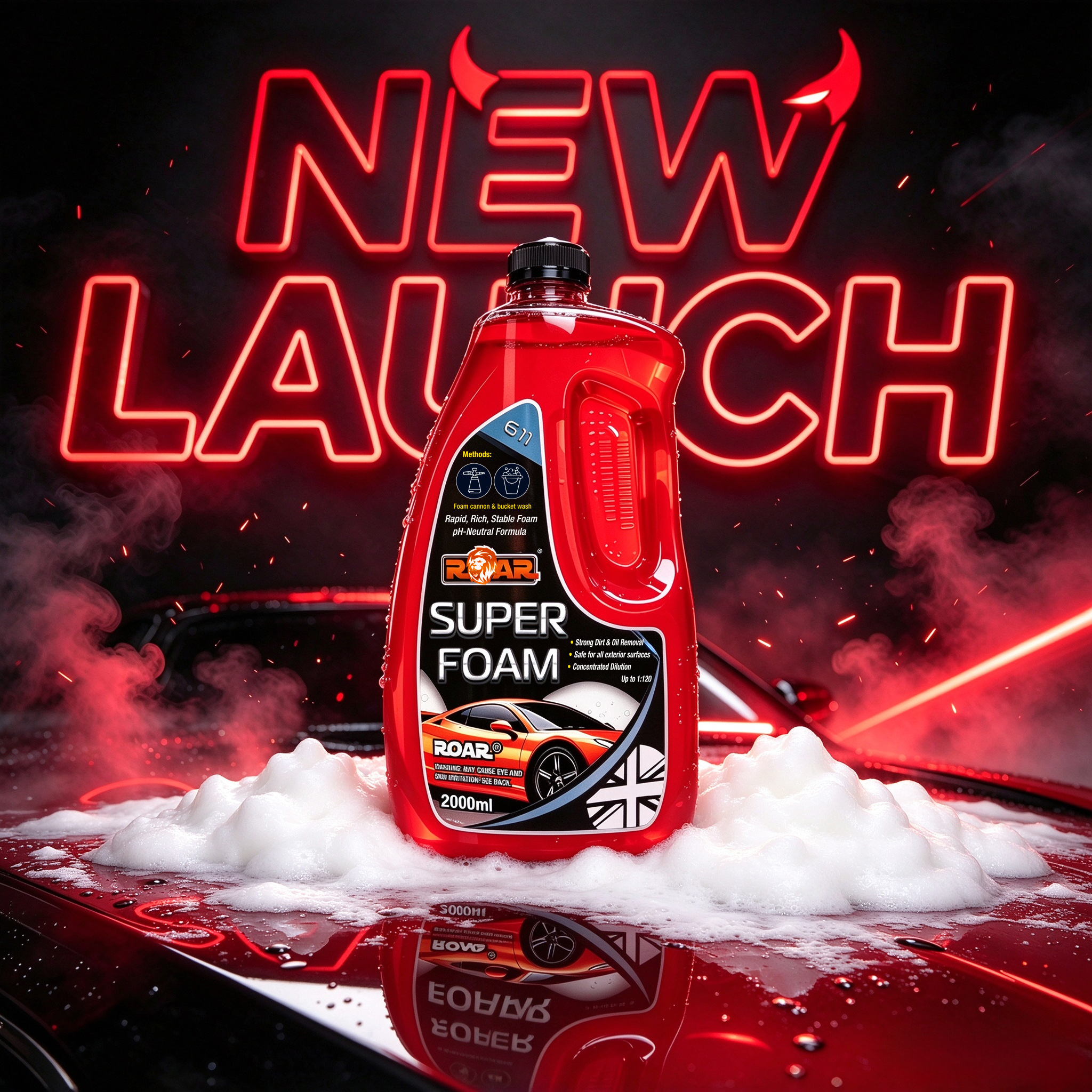 ROAR SUPER FOAM 濃縮高泡洗車液 2000ml（中性配方／泡沫噴壺／水桶兩用）