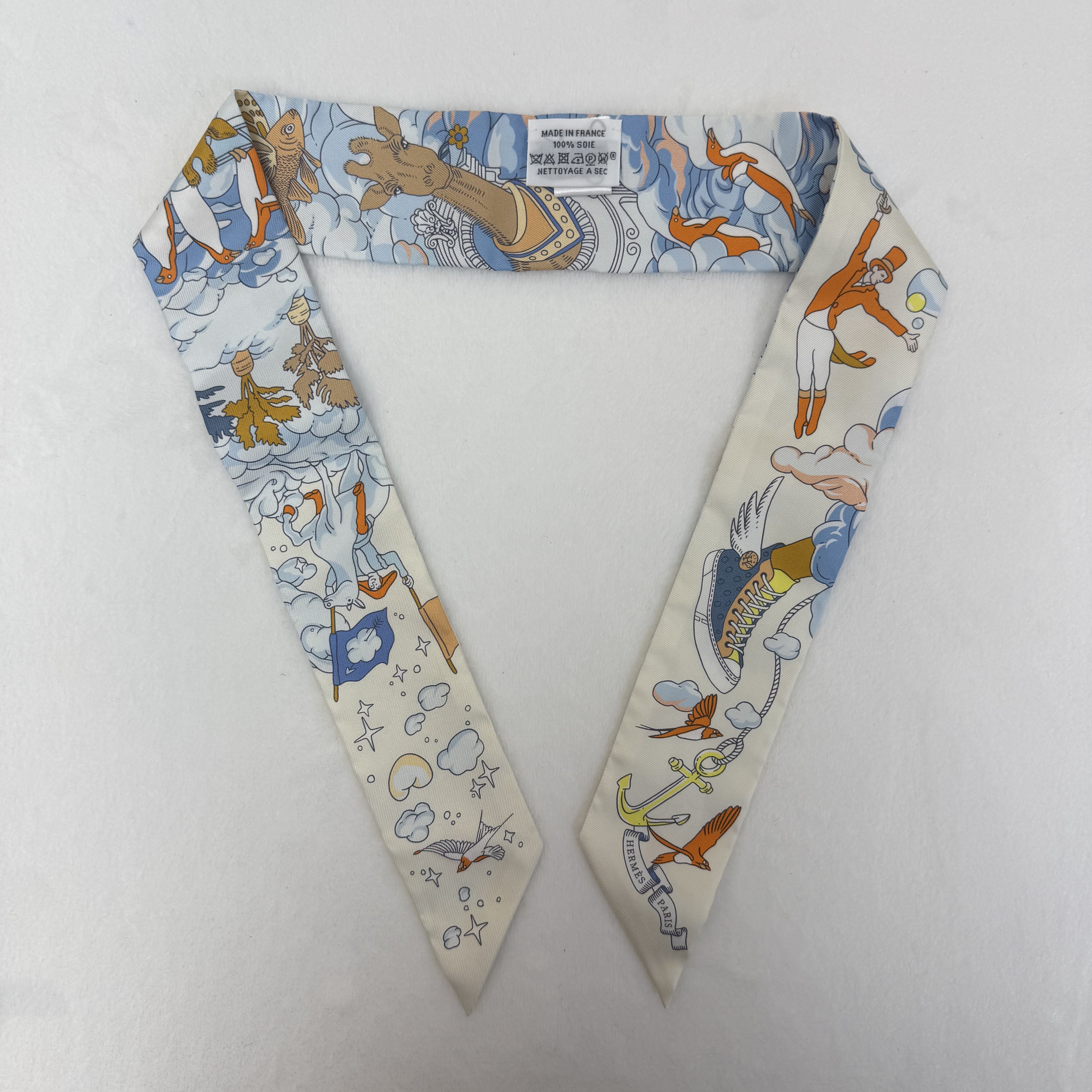 全新 Hermes Twilly Creme/Bleu Ciel/Orange Silk 