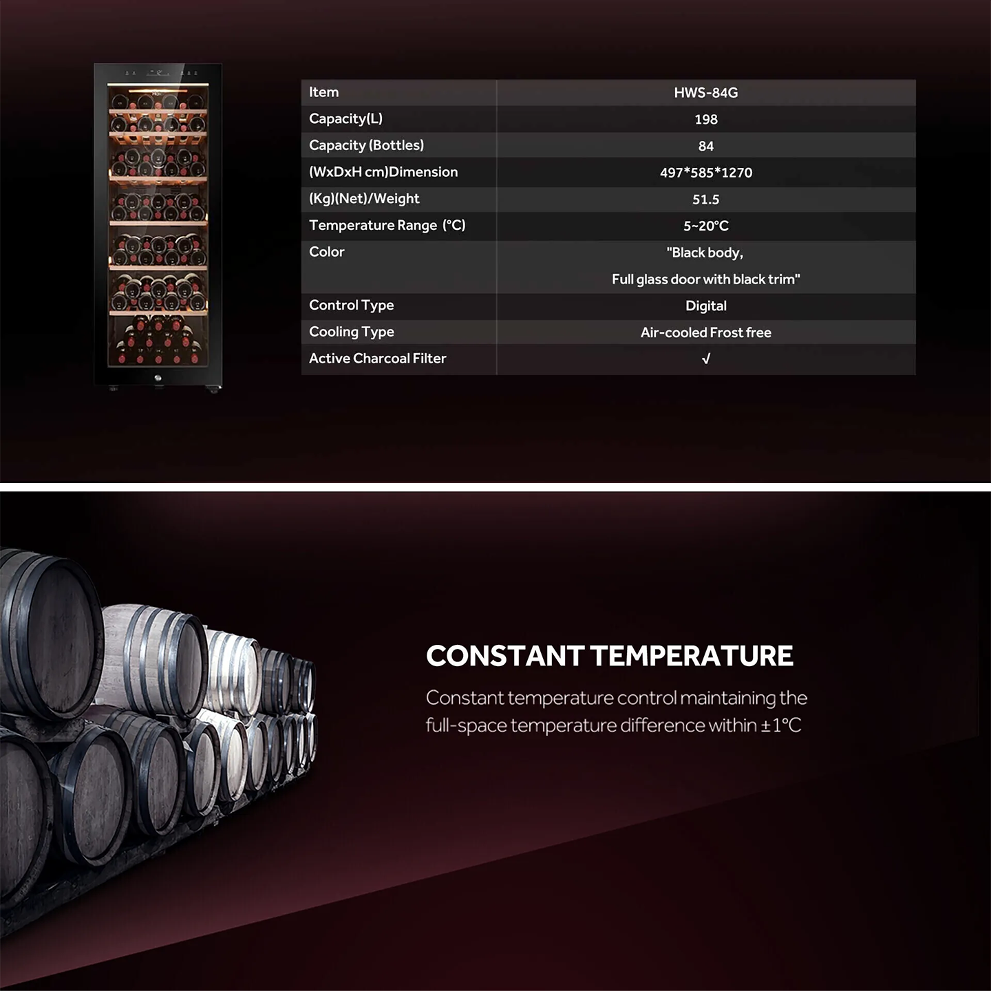 Haier 84 Bottles Wine Chiller (HWS-84G)