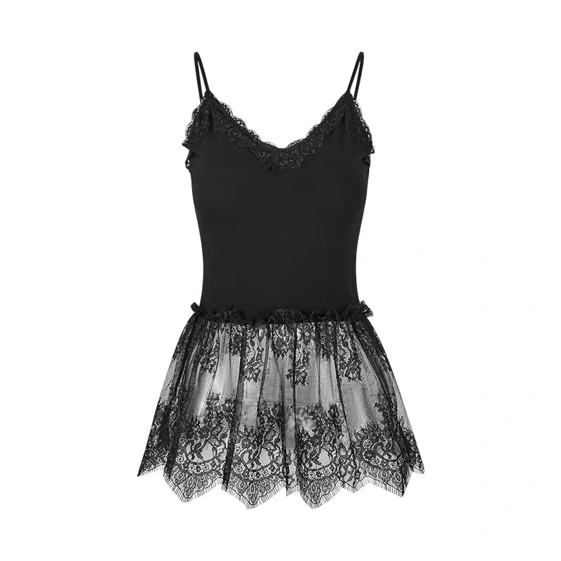 V领蕾丝拼接吊带背心｜CN011762801