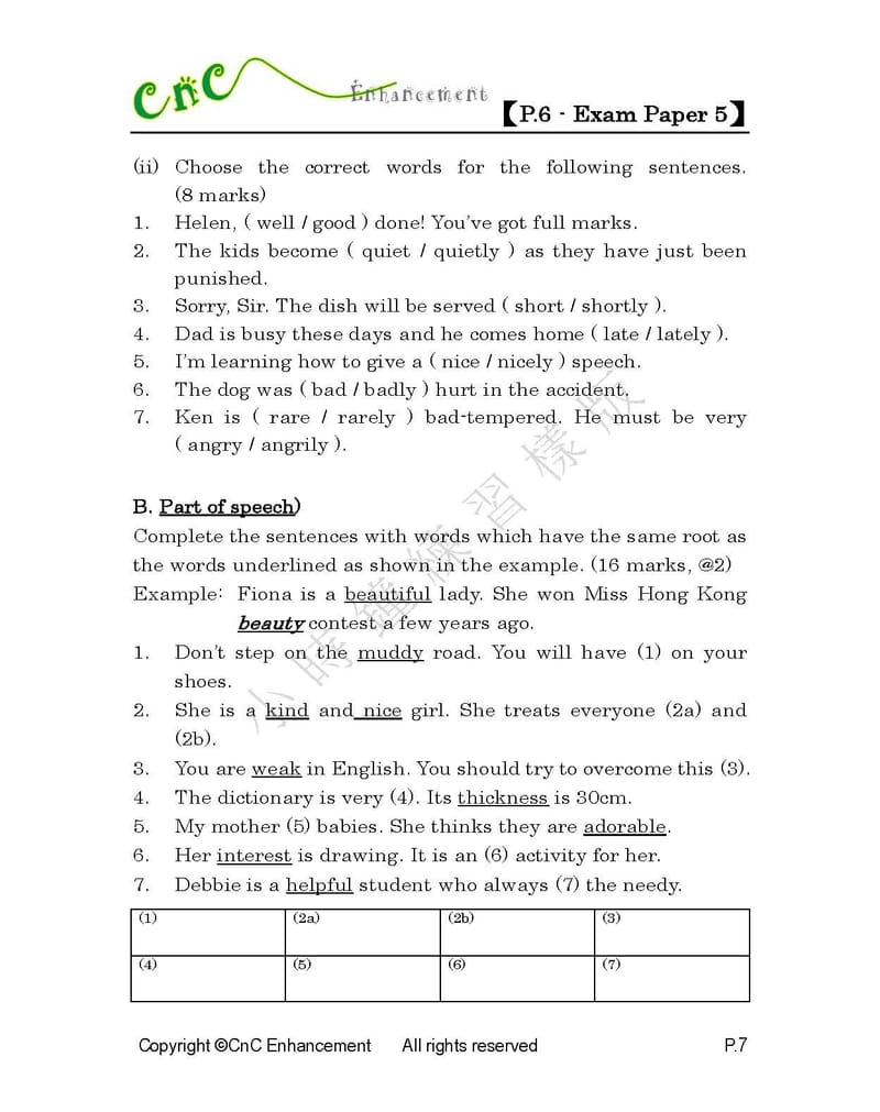 模擬試卷 (六年級)