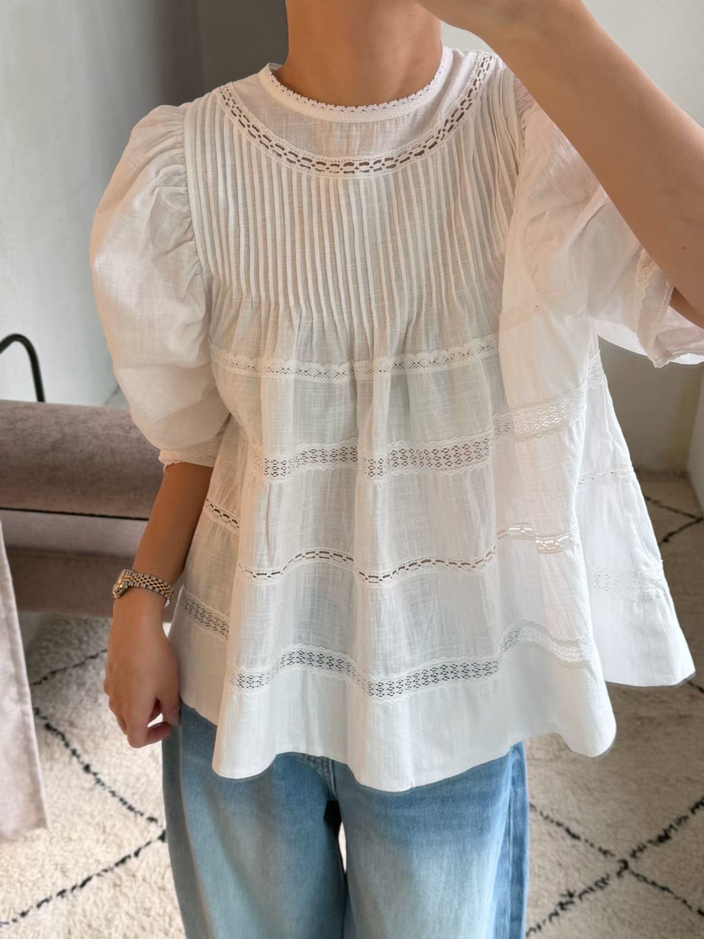 AMORA pleated lace blouse 