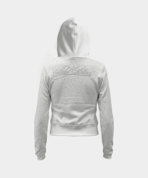Dark Classic Rhinestone Hooded Zip-Up Slim Fit - White - 다크 클래식 라인스톤 후드 집업 슬림핏 - 화이트