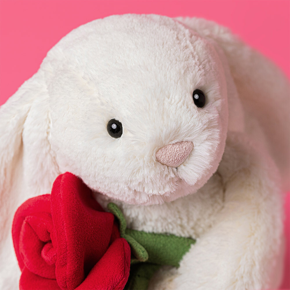JELLYCAT Cream Bunny With Rose H31cm 捧玫瑰花奶白兔兔