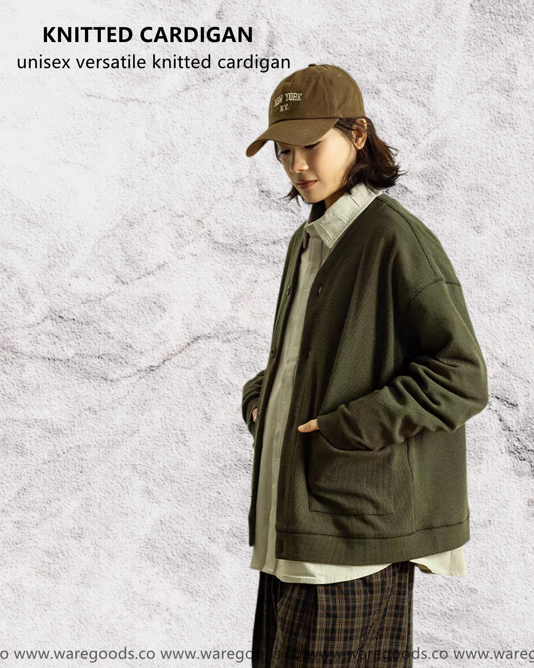 W8006復古V領針織外套