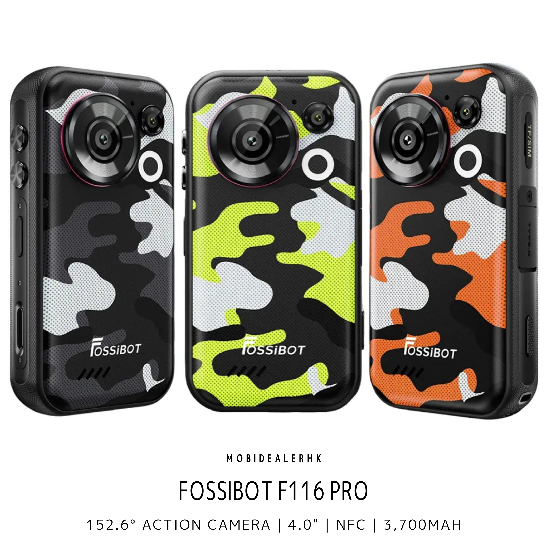 Fossibot F116 Pro | 5G | 三防手機 | 迷你手機 | 152.6° 運動相機 | 4.0" | NFC | 3,700mAh