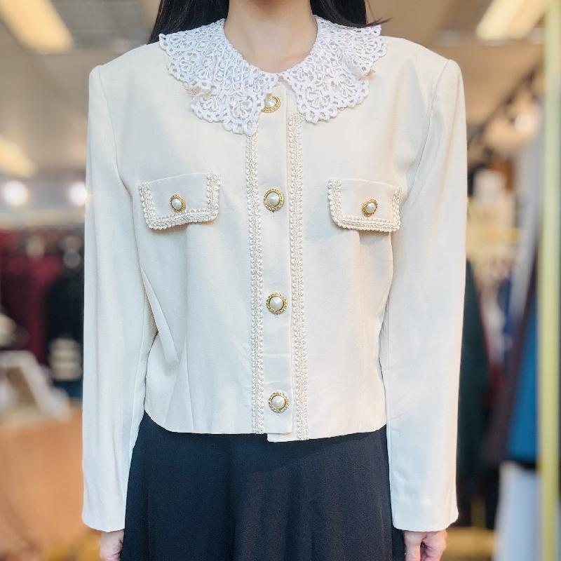 Vintage Japanese Cream Yellow Trim Edged Blazer(PP001-3)