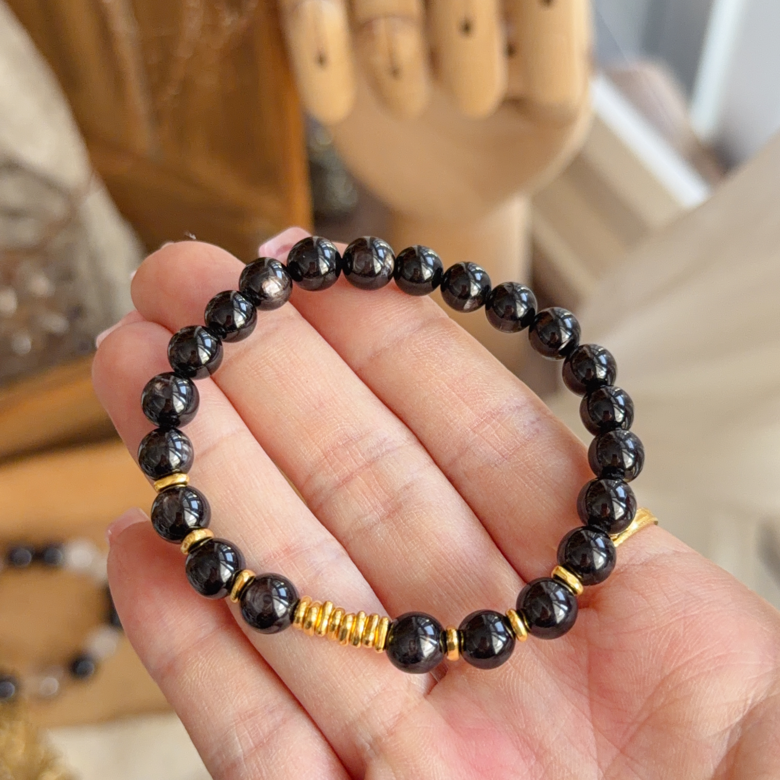  𝟳𝗺𝗺金運石串𝟵𝟵𝟵硬金碎碎金手串