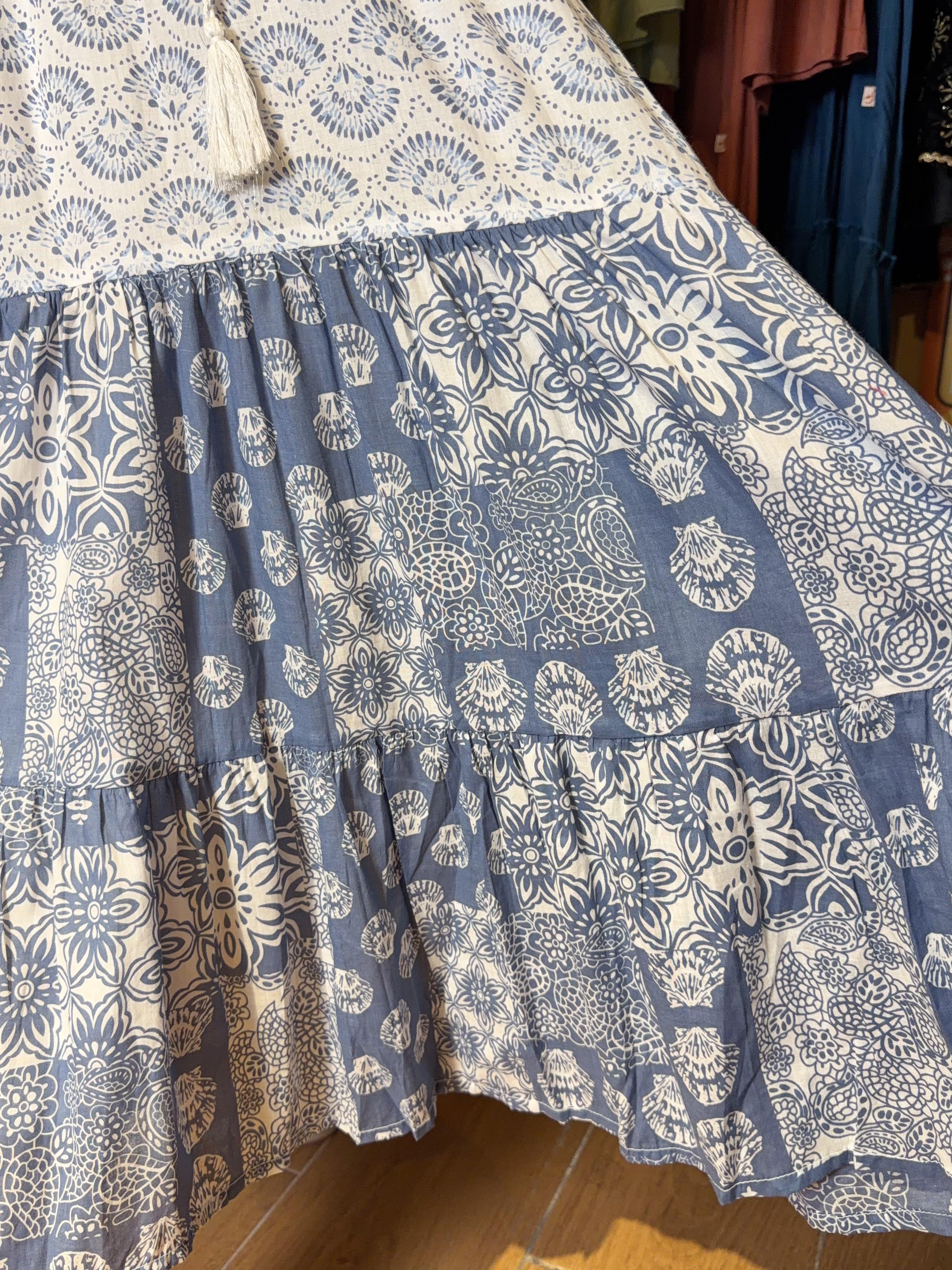 Blue X White Floral 4-Rope Patchwork OP 48" #1104