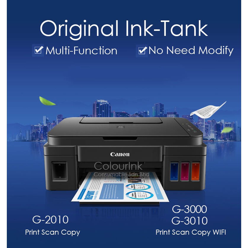 Canon Pixma G3010 3 in 1 A4 Colour Refill Ink Tank Printer Wifi Original Ink similar L3250 T520w T420w L3110 L3210