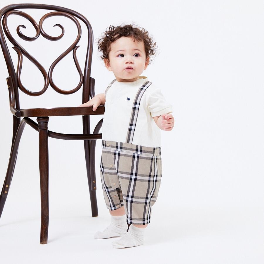 Polo Baby 格仔拼色吊帶短袖連身衣 70/80cm