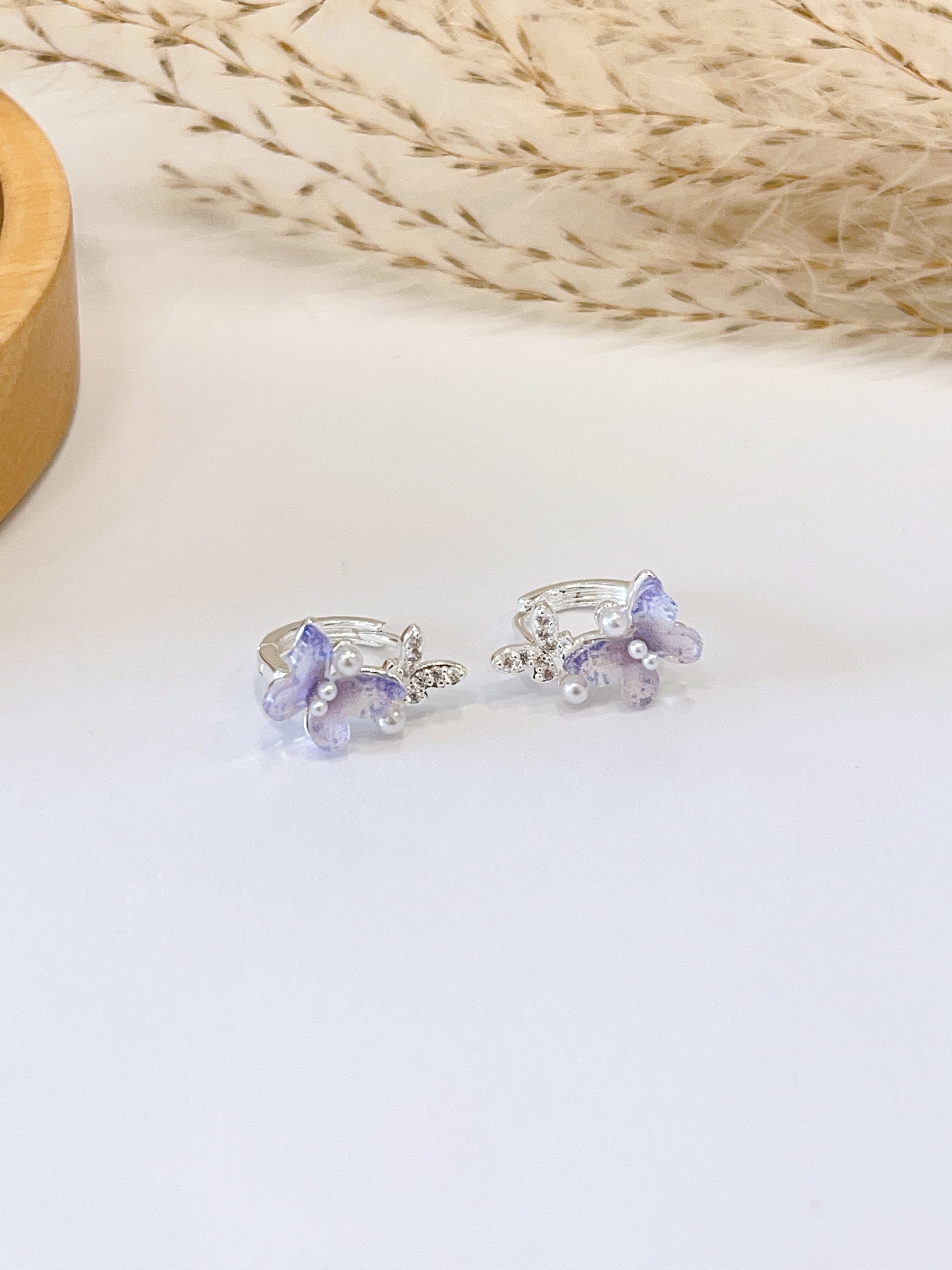 渐变双蝴蝶珍珠耳扣耳环