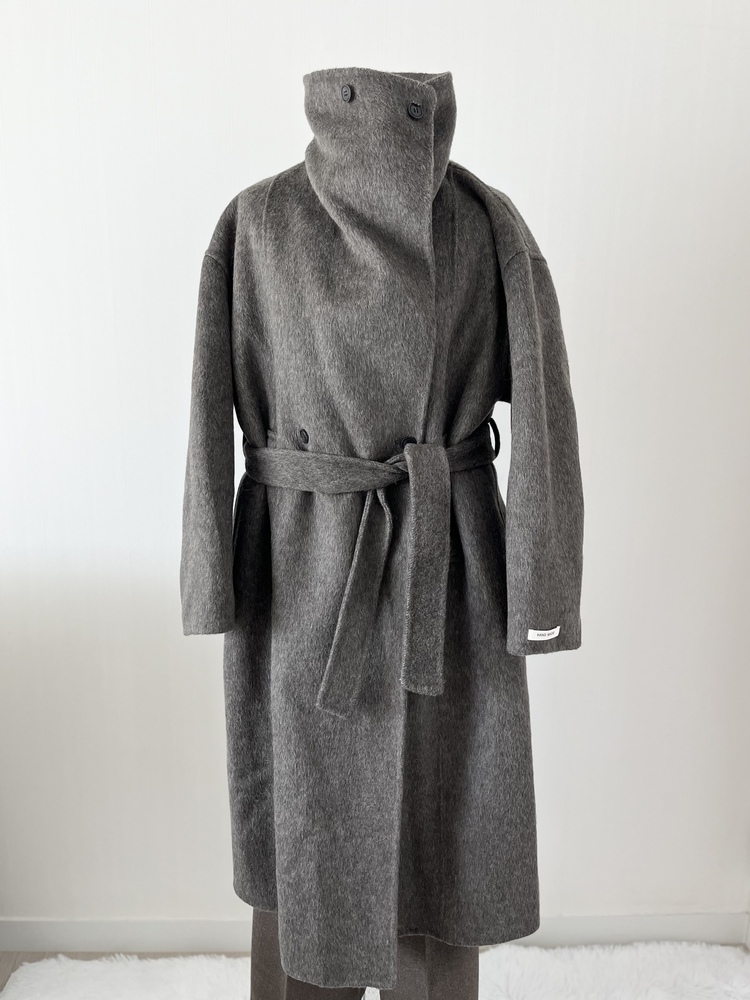 [70% Wool] Parisian Belted Wool Coat (Dark Grey)
