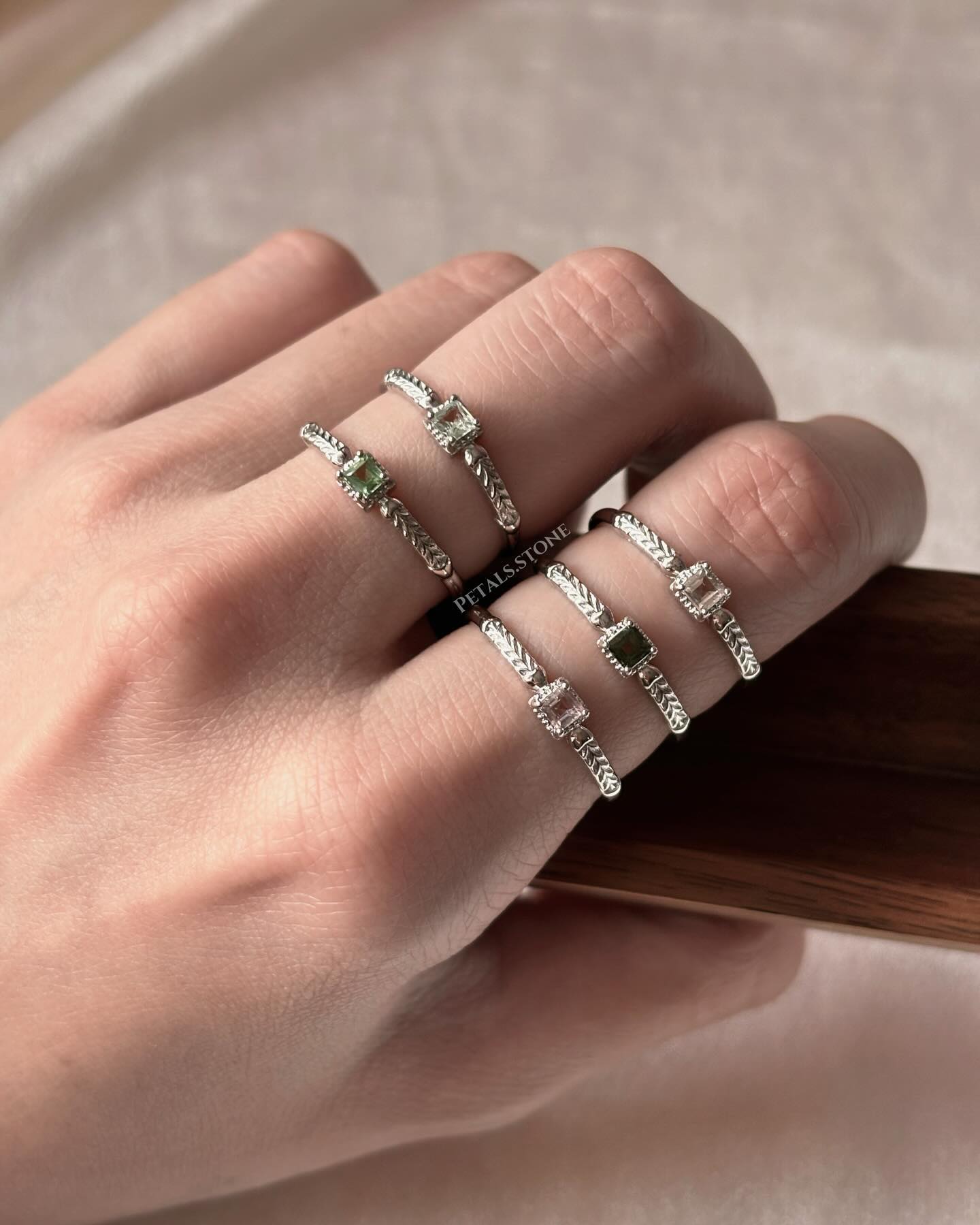 ❀Tourmaline silver Square Rings💍 