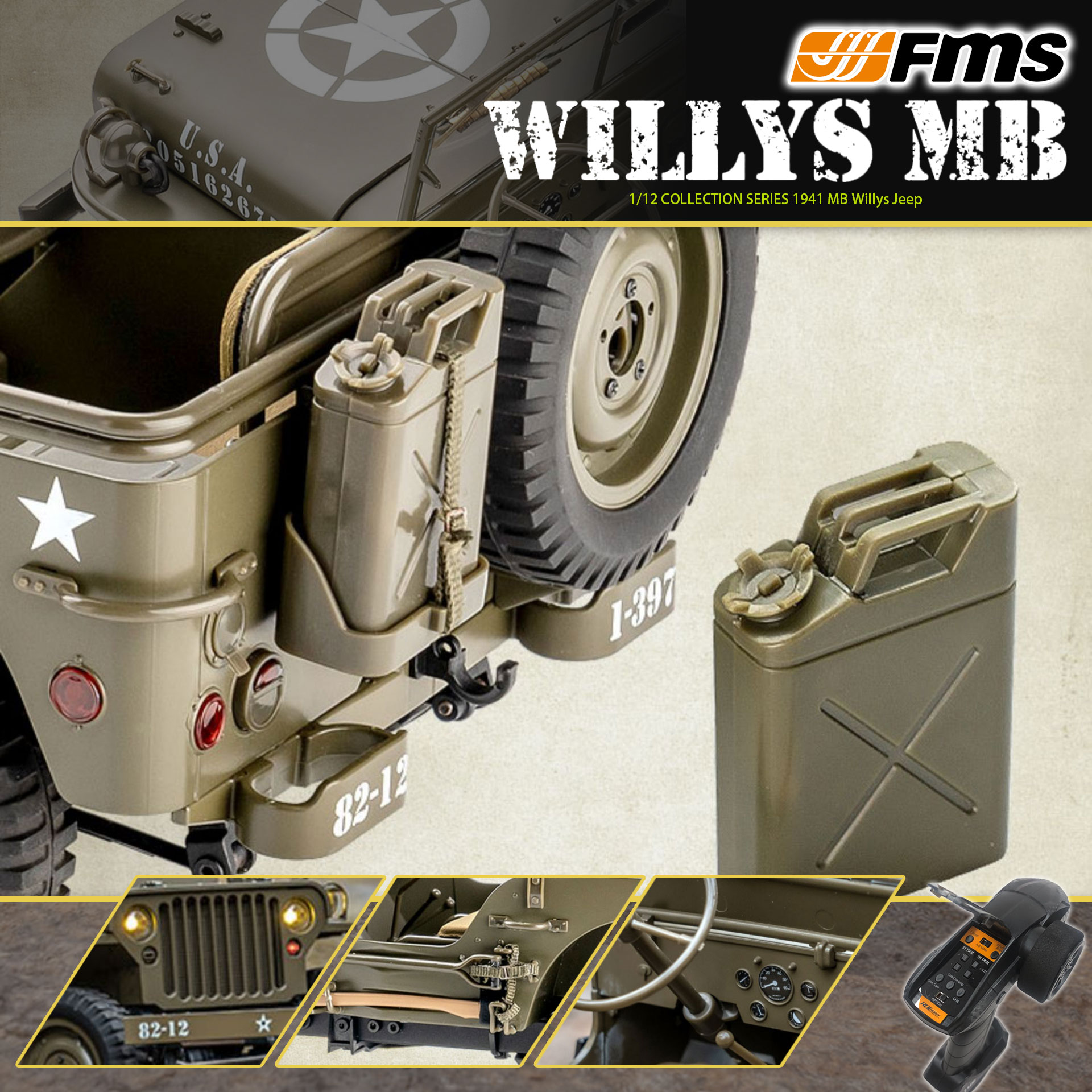 全新 🌟 FMS 🌟 1:12 WILLYS MB 威利斯 軍車 | 2.4Ghz 遙控 | 4輪驅動 | 聯動燈 | 車頭大燈及尾燈 | 迷你慢爬車 | 遙控車 | 像真迷你遙控車