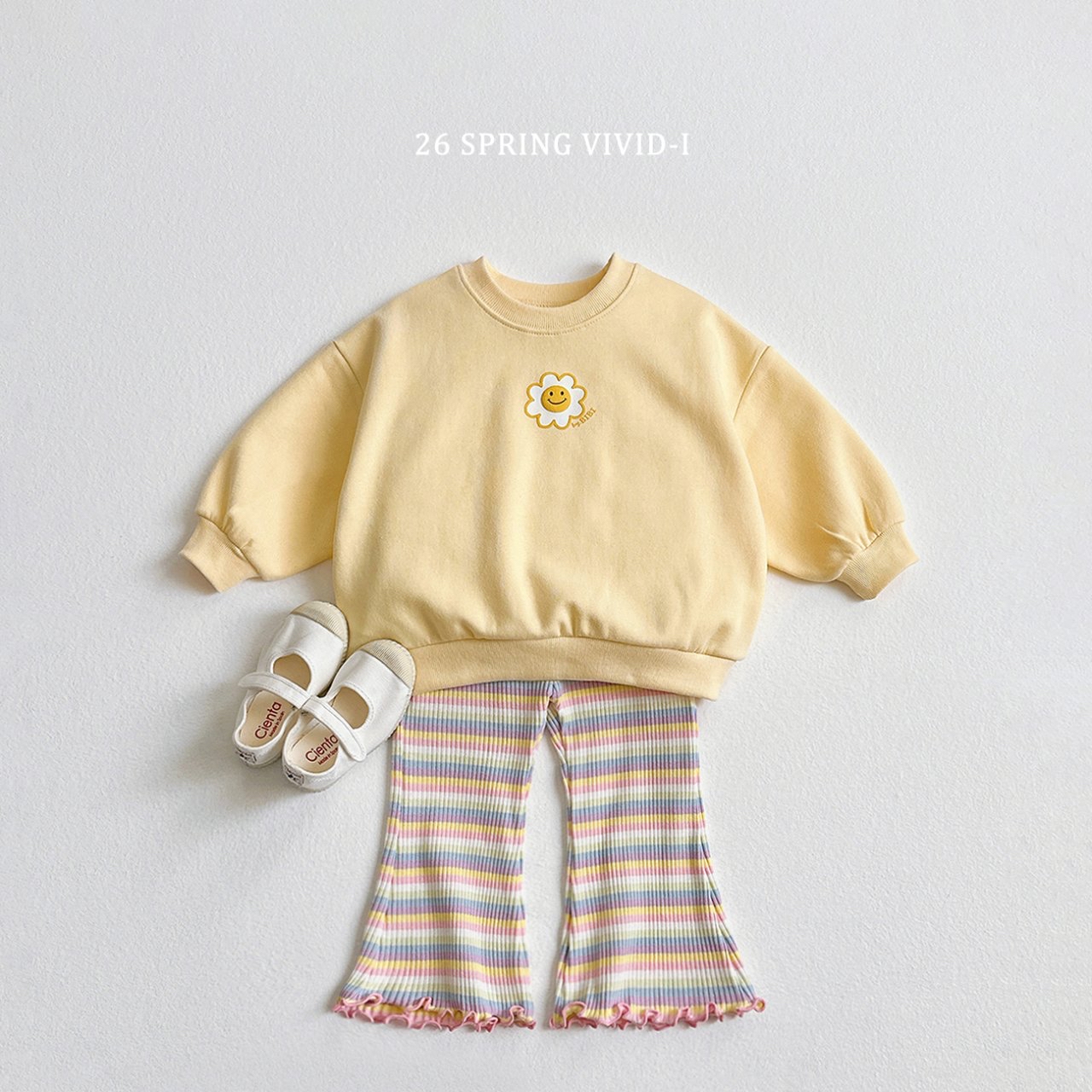 🌸預訂 韓國直送🌸🇰🇷VIVIDI兩色彩虹條紋花邊喇叭褲