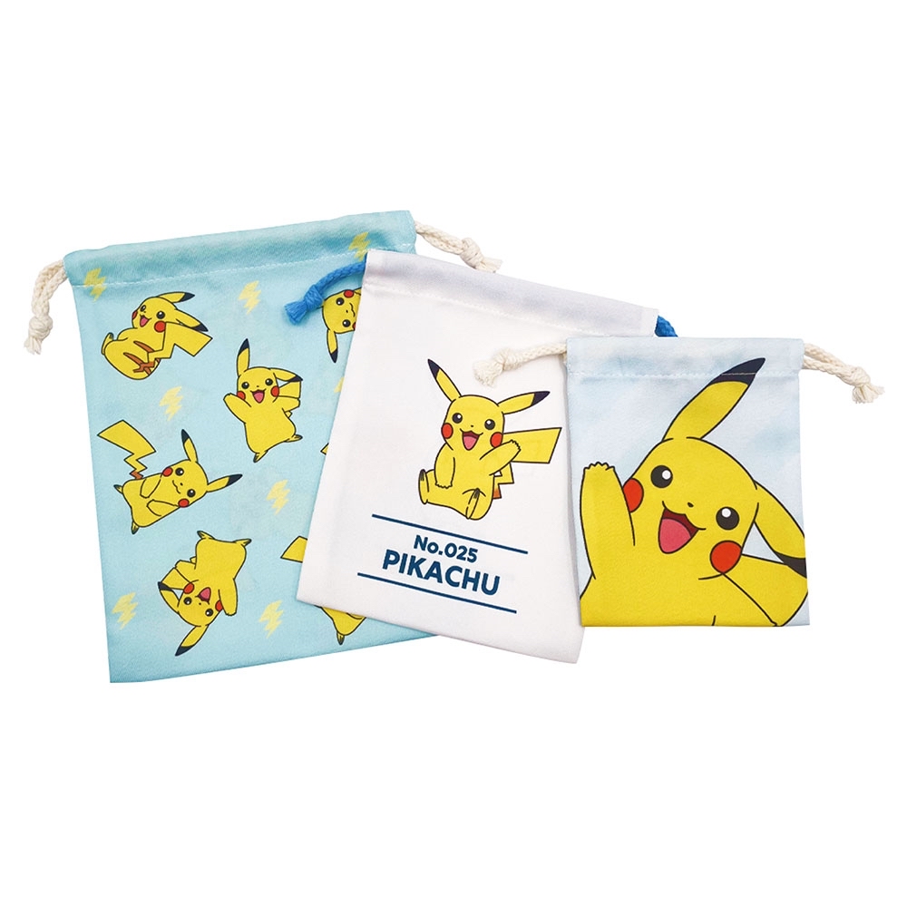 日本直送Pokemon比卡超卡比獸索袋一套三個