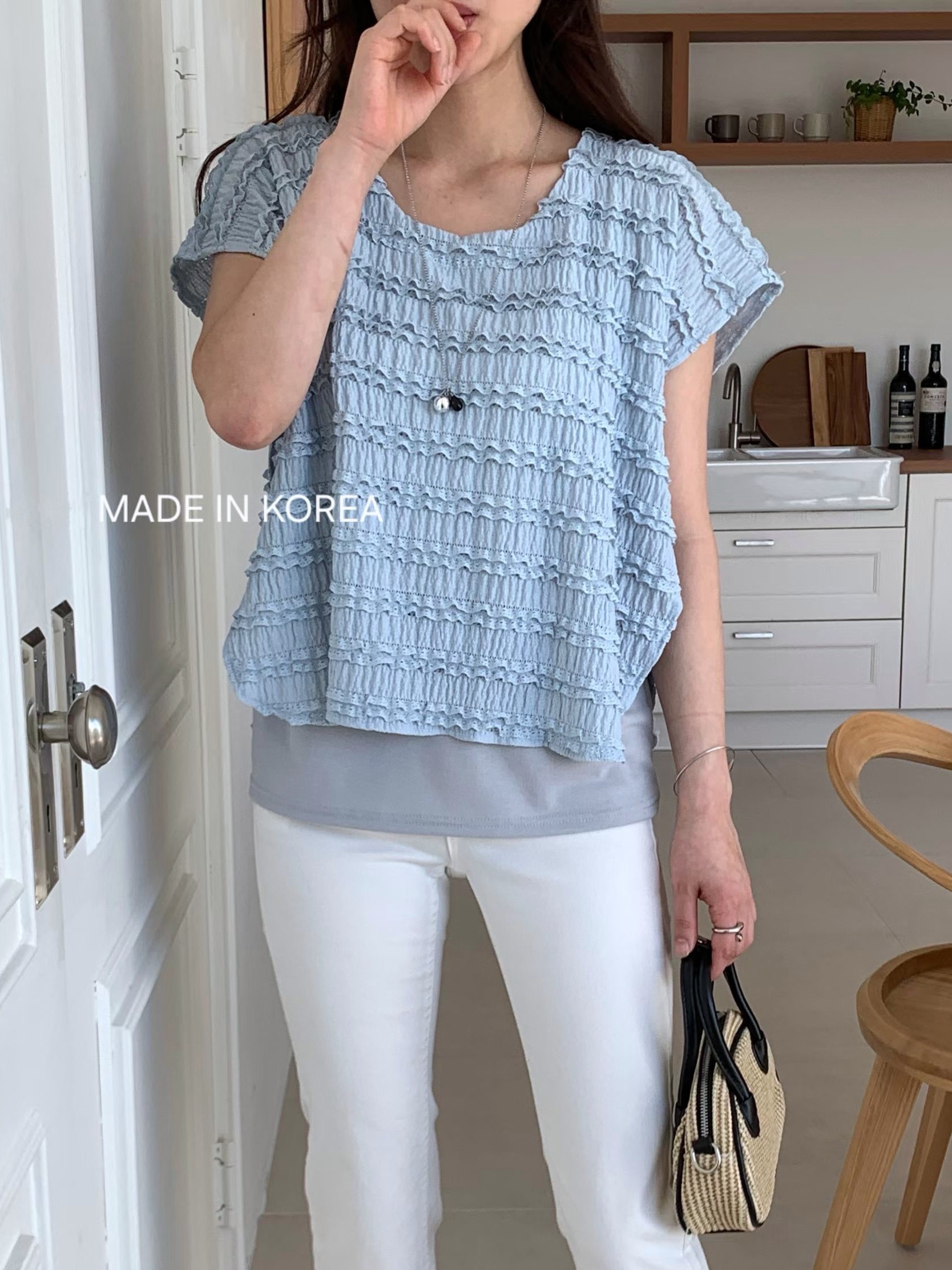 G6280 韓國🇰🇷壓紋假兩件top