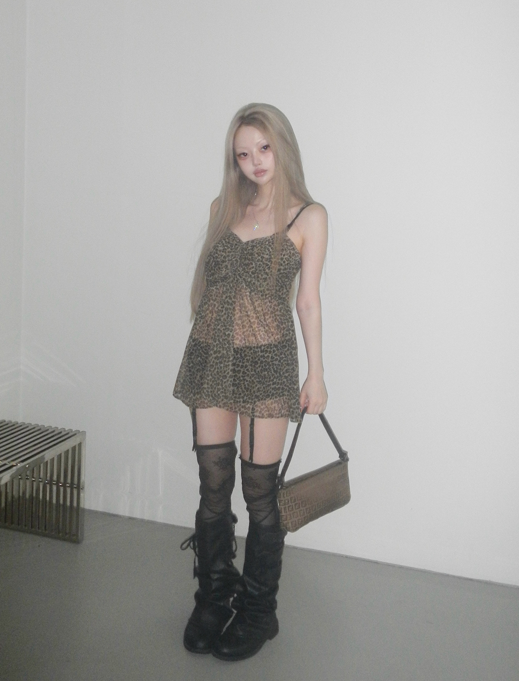 Leopard Mesh Cami Dress
