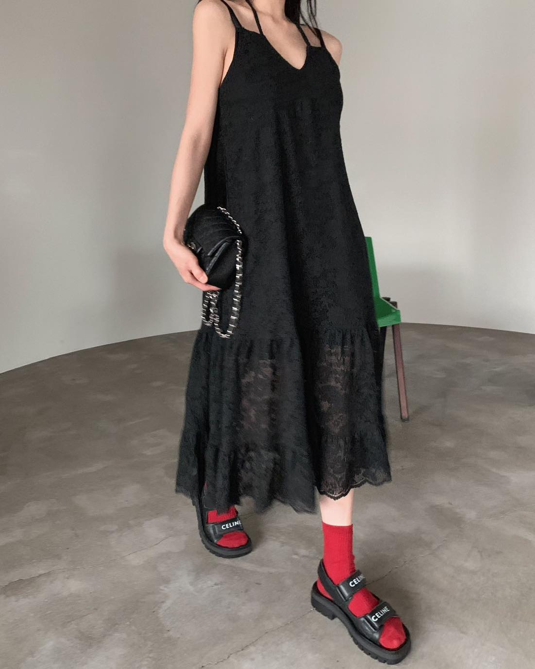 穿頸綁帶lace吊帶裙