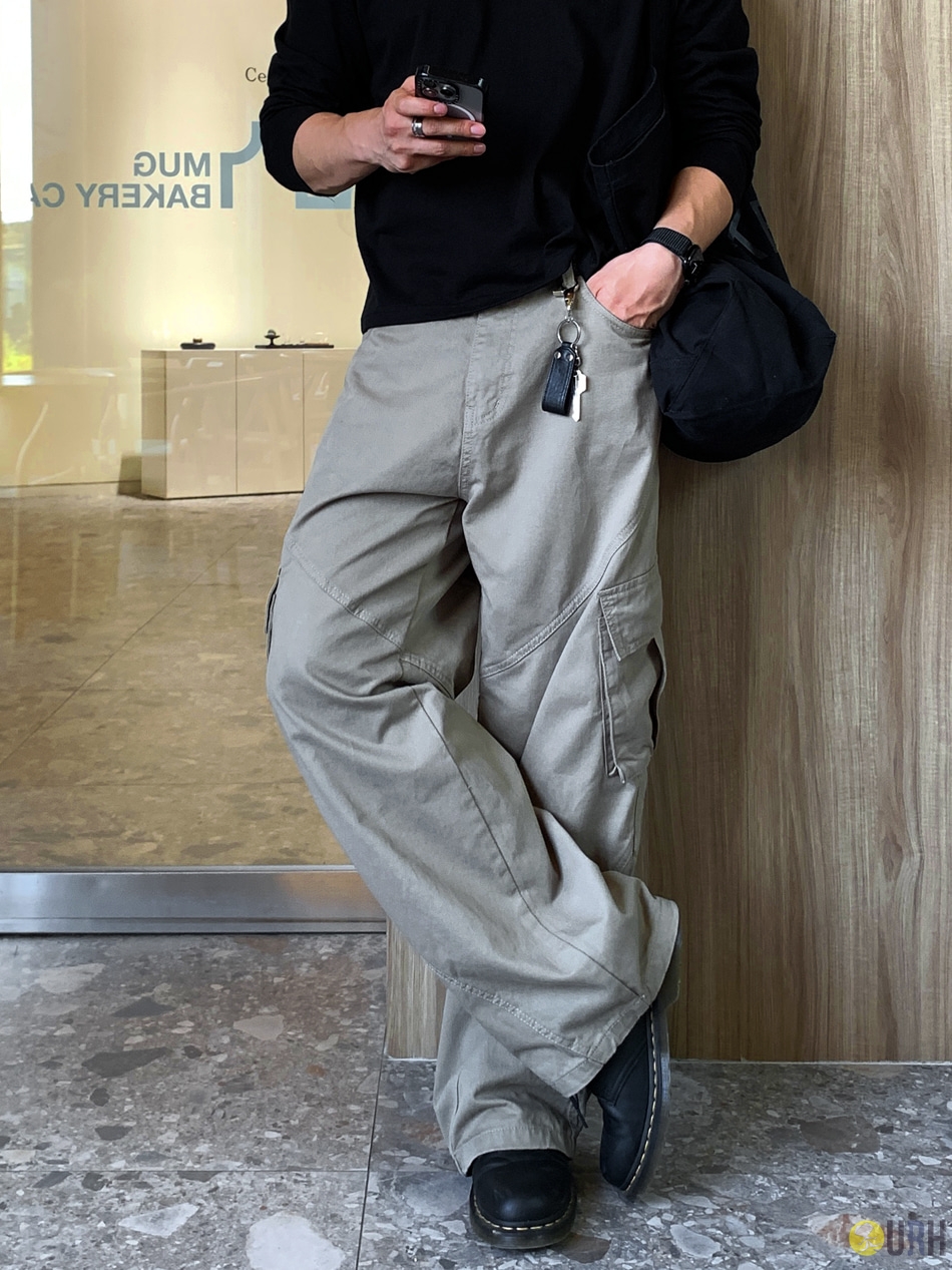 【100%保證韓國直送】立體拼接斜紋剪裁寬鬆洗水工裝褲 👖 [2 color] RL114466