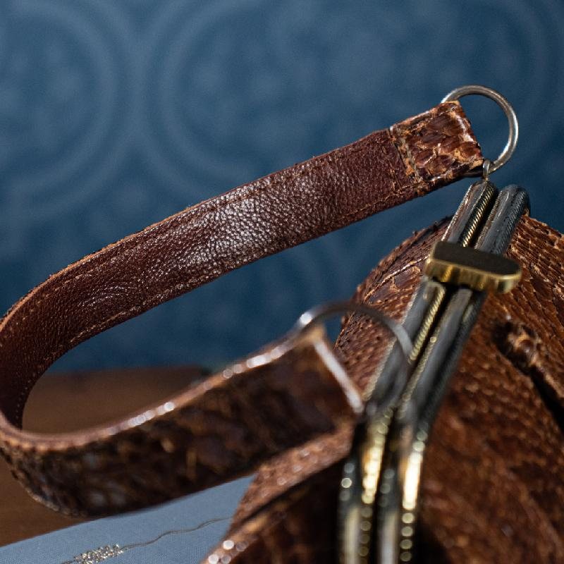C.a. 1940-50s Montreal Coronet Brown Snakeskin Leather HandBag (MT659)