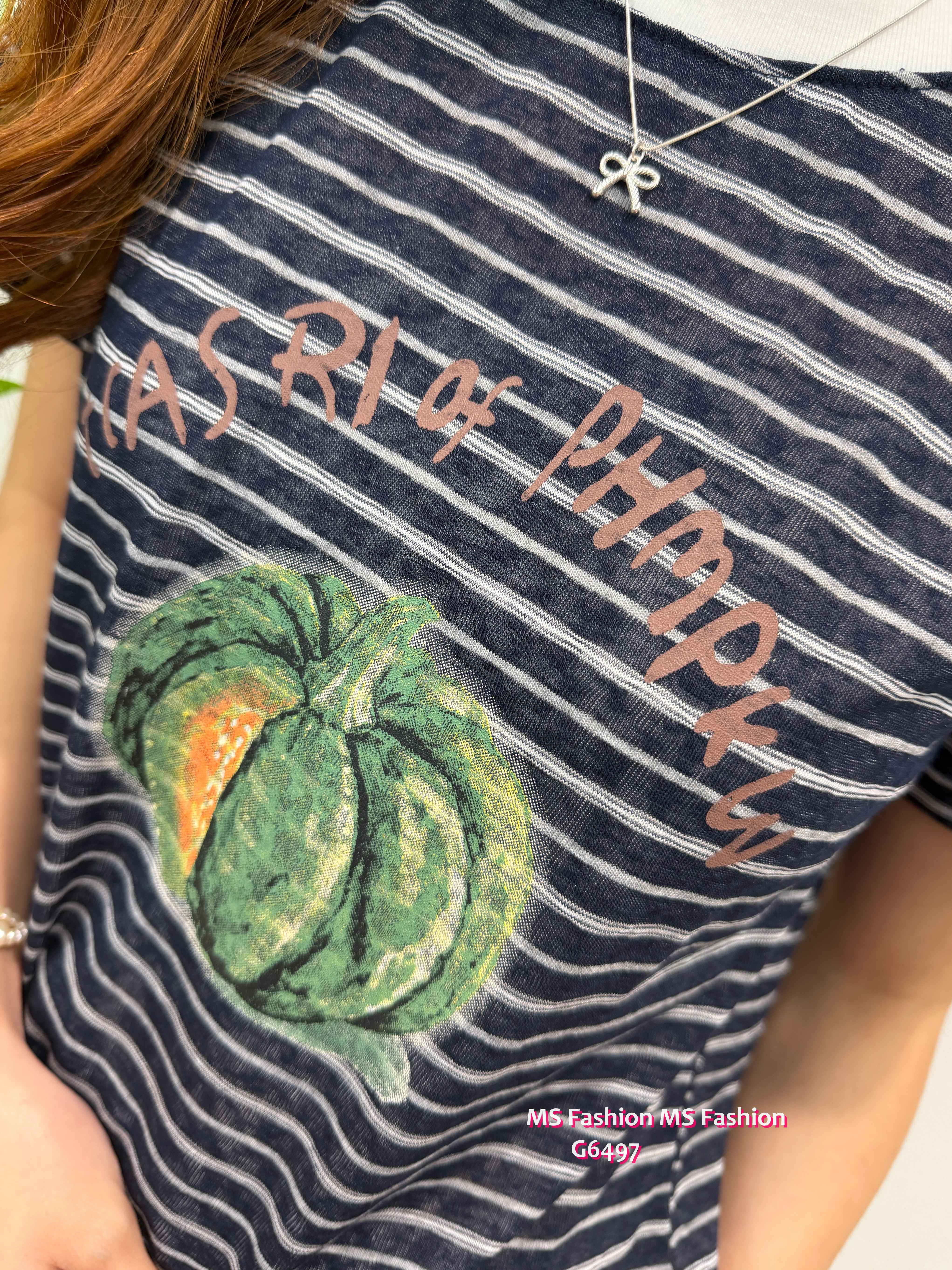 G6497 橫間南瓜print top