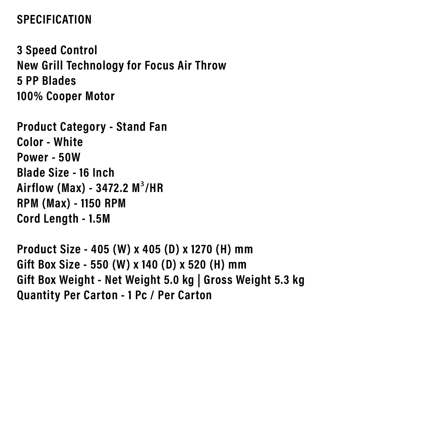Faber 16" Bliss Stand Fan FSF 3616WH