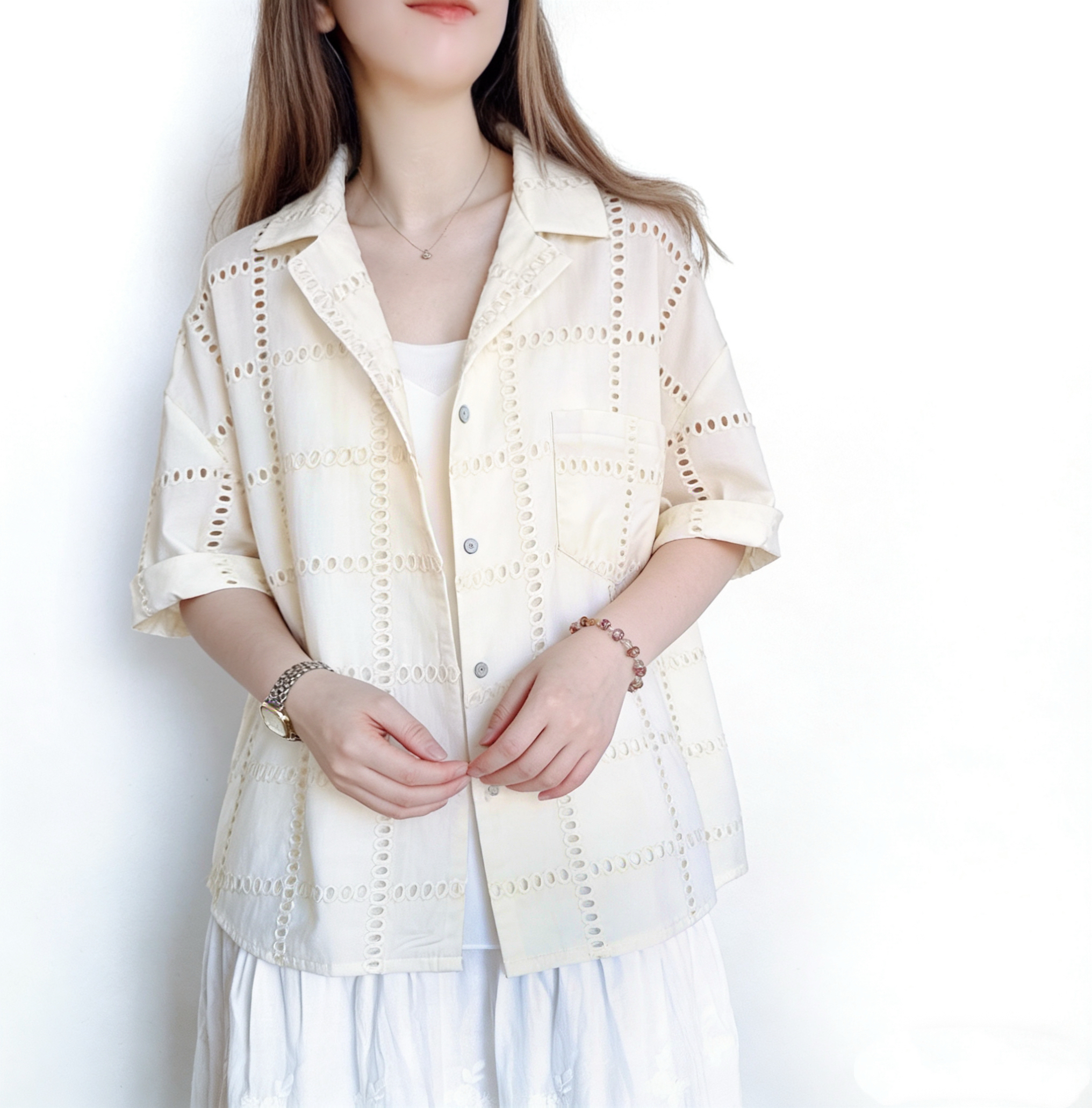 日系鑲空格紋Top/外套