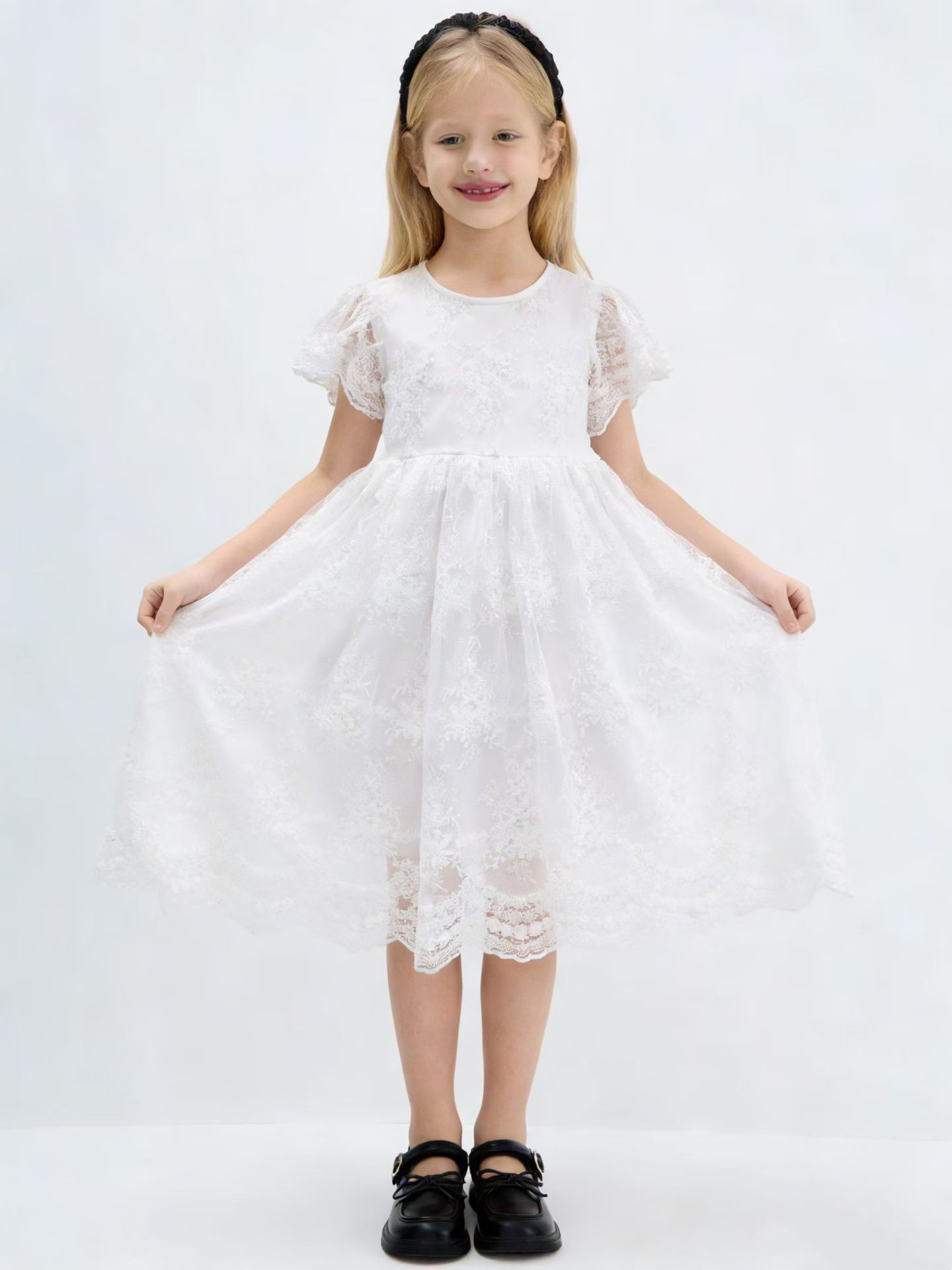 出口美國單女童 白色White Lace Party Dress (現貨品)