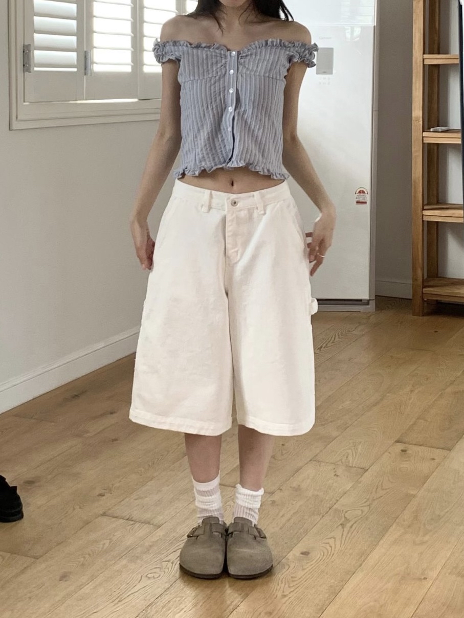 Washed Cargo Denim Bermuda Shorts