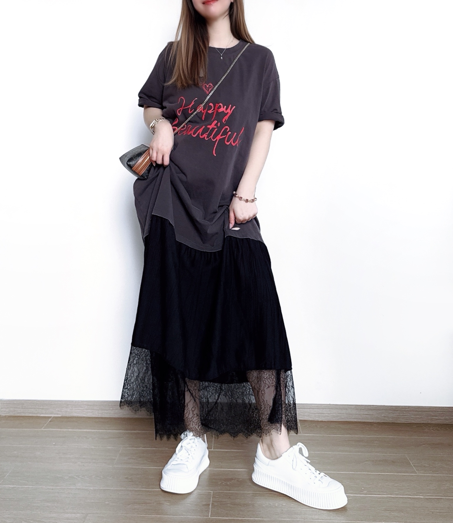 假兩件Tee拼接Lace Ops