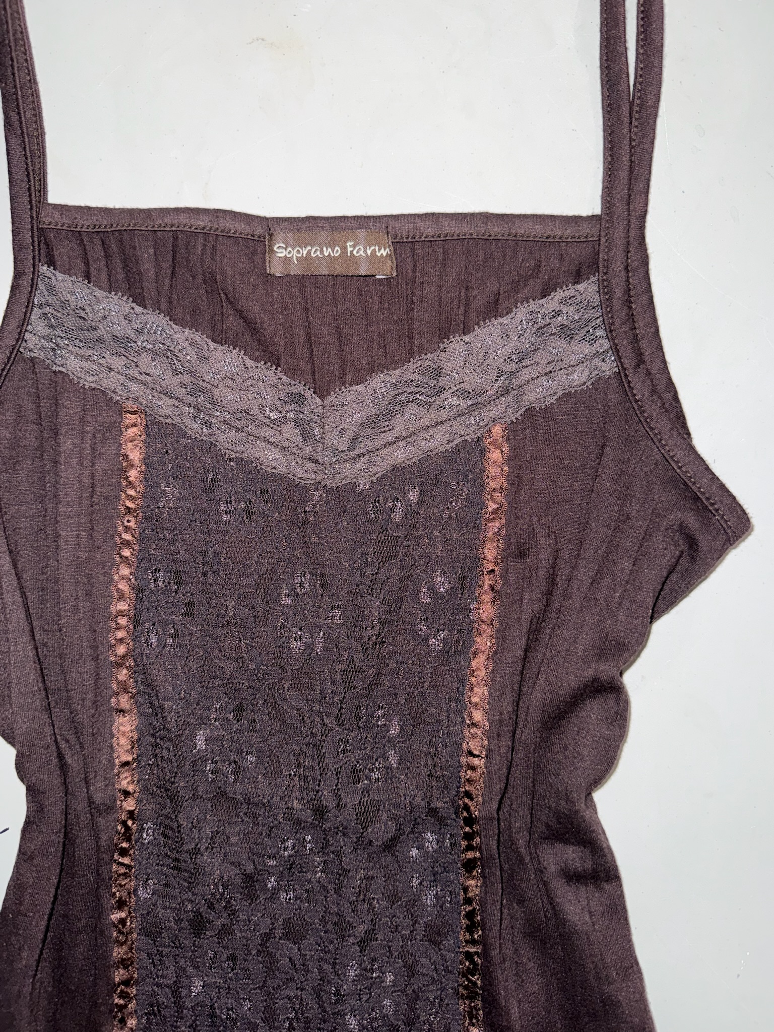 Espresso Ribbed Cami Top with Center Lace Panel