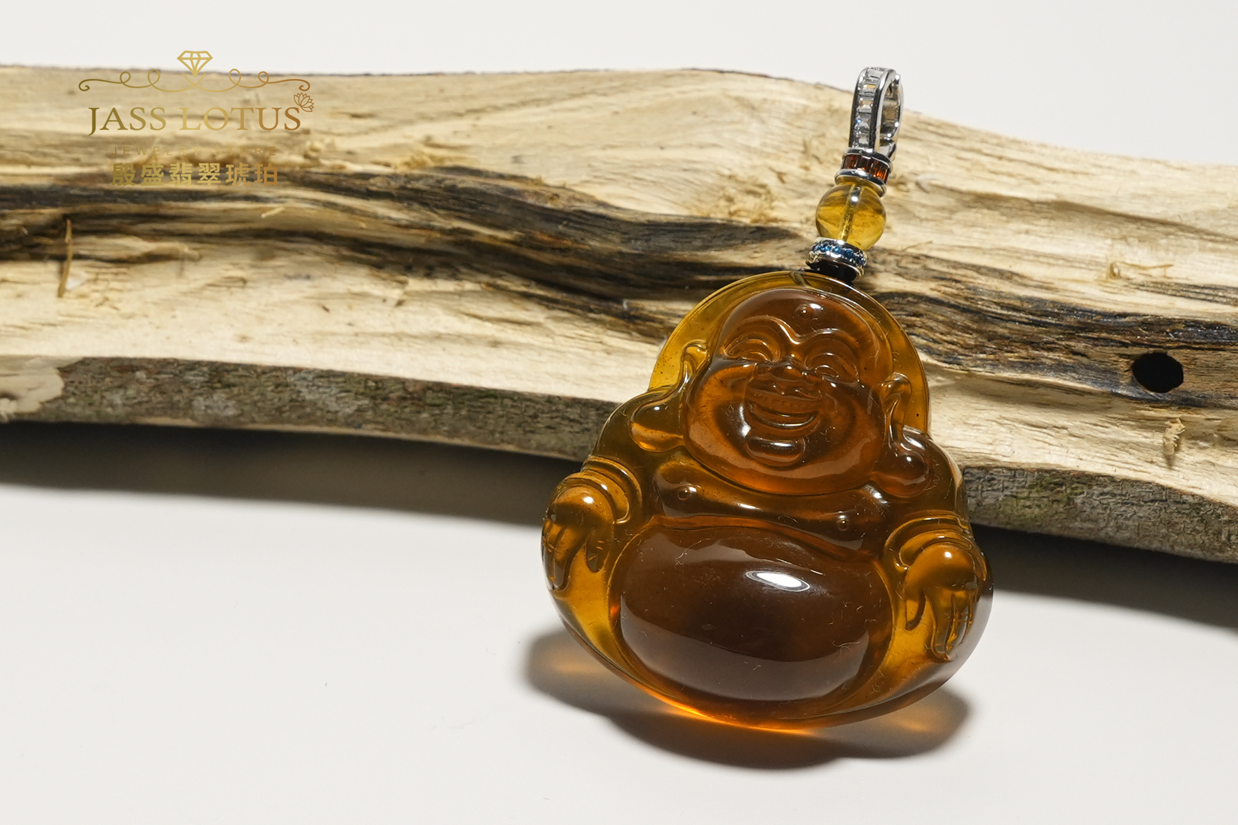 緬甸天然琥珀棕紅珀笑佛吊墜