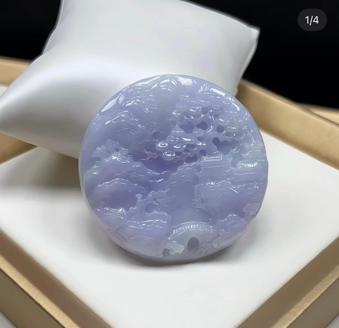 濃紫雙面雕翡翠山水牌