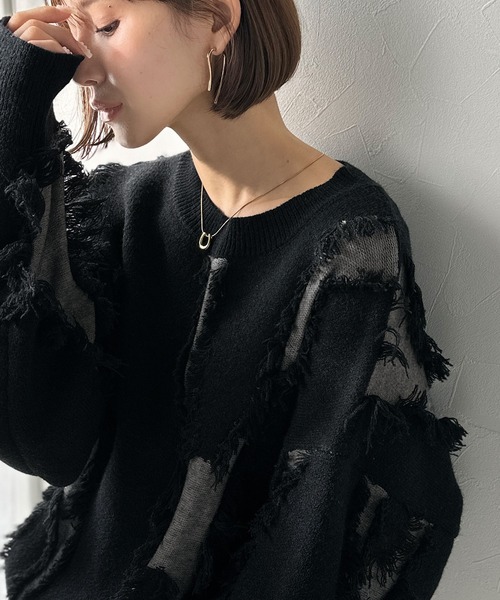 不規則流蘇拼色針織上衣【JT019】