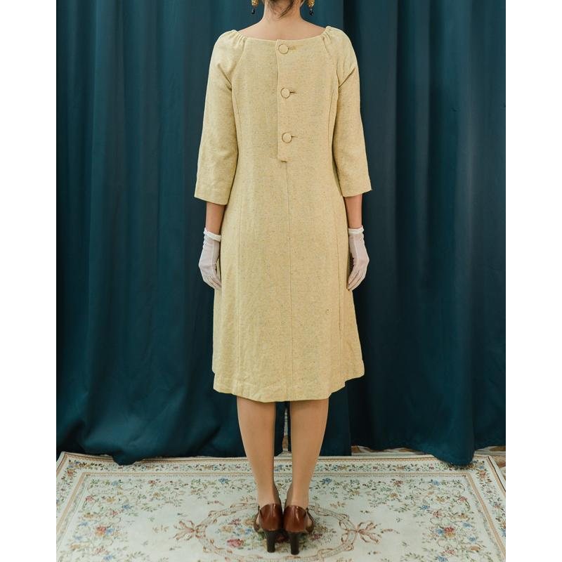 C.a. 1960-80s Japanese Light Mustard Yellow MOD style Two Way On and Off Shoulder Day Dress (MT1541)