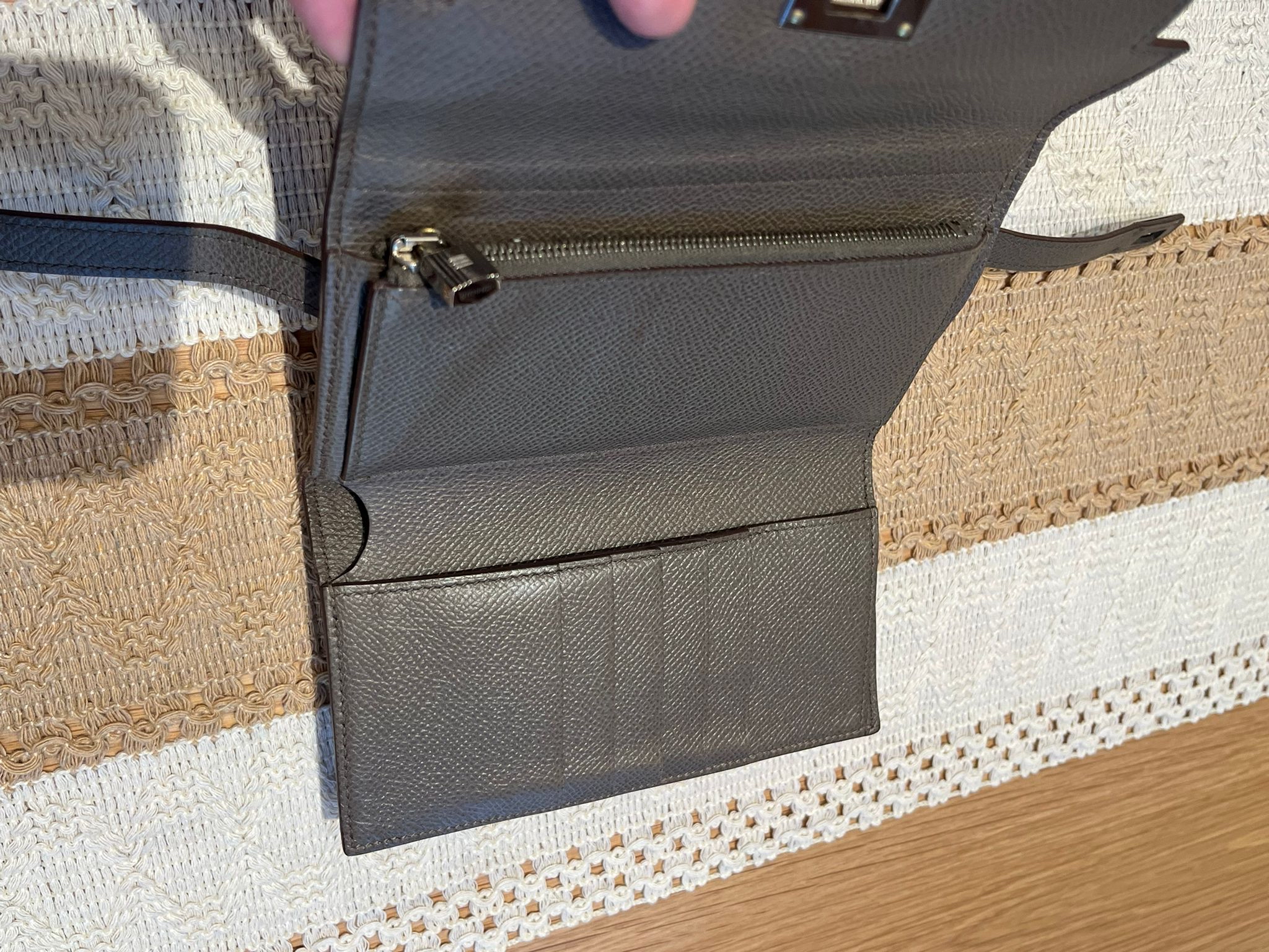 Hermes Kelly Wallet Etain 錫器灰 Epsom牛皮 Stamp R 100%Authentic, 93%New✅Dust bag
