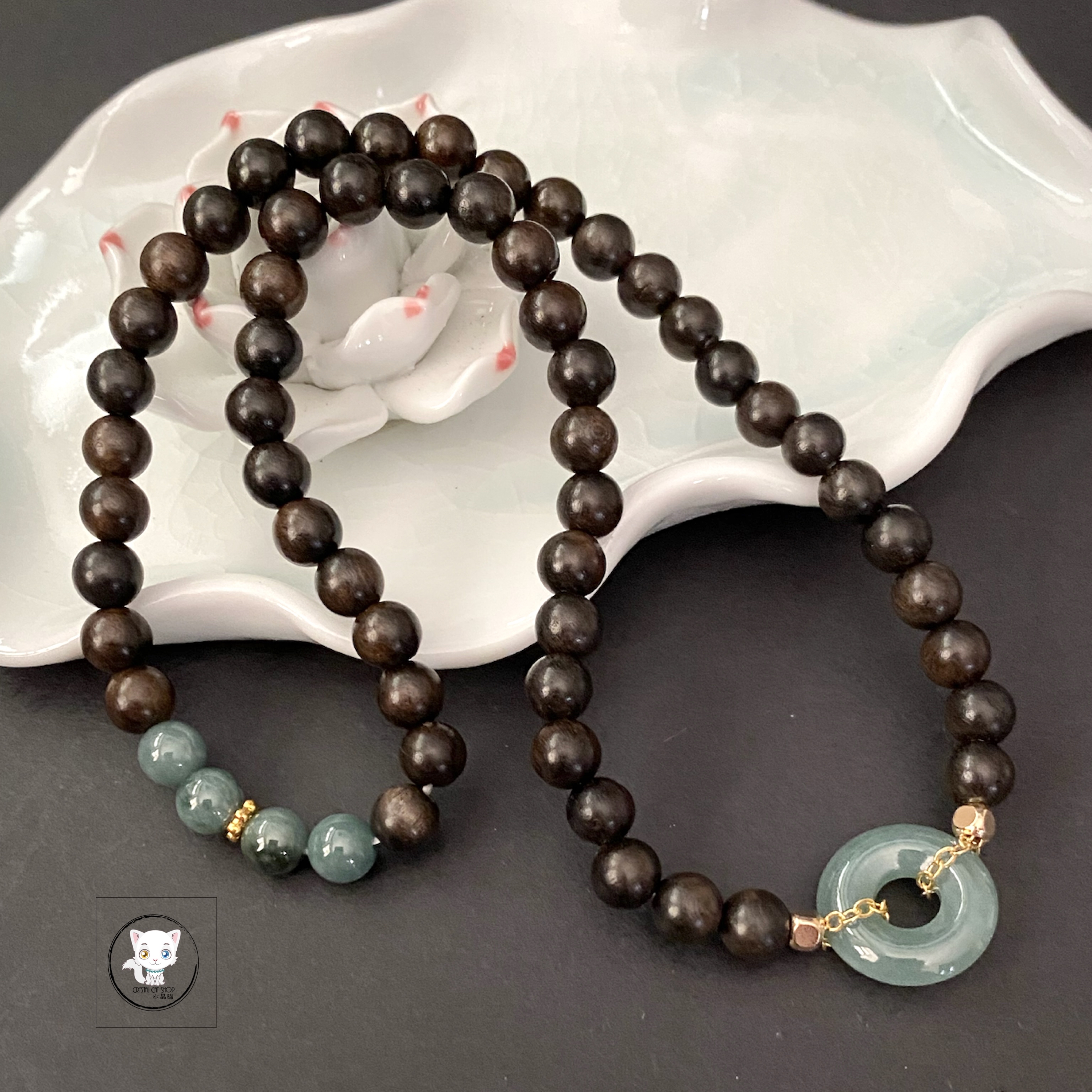 沉香木藍水翡翠兩圈手鏈 6.3mm