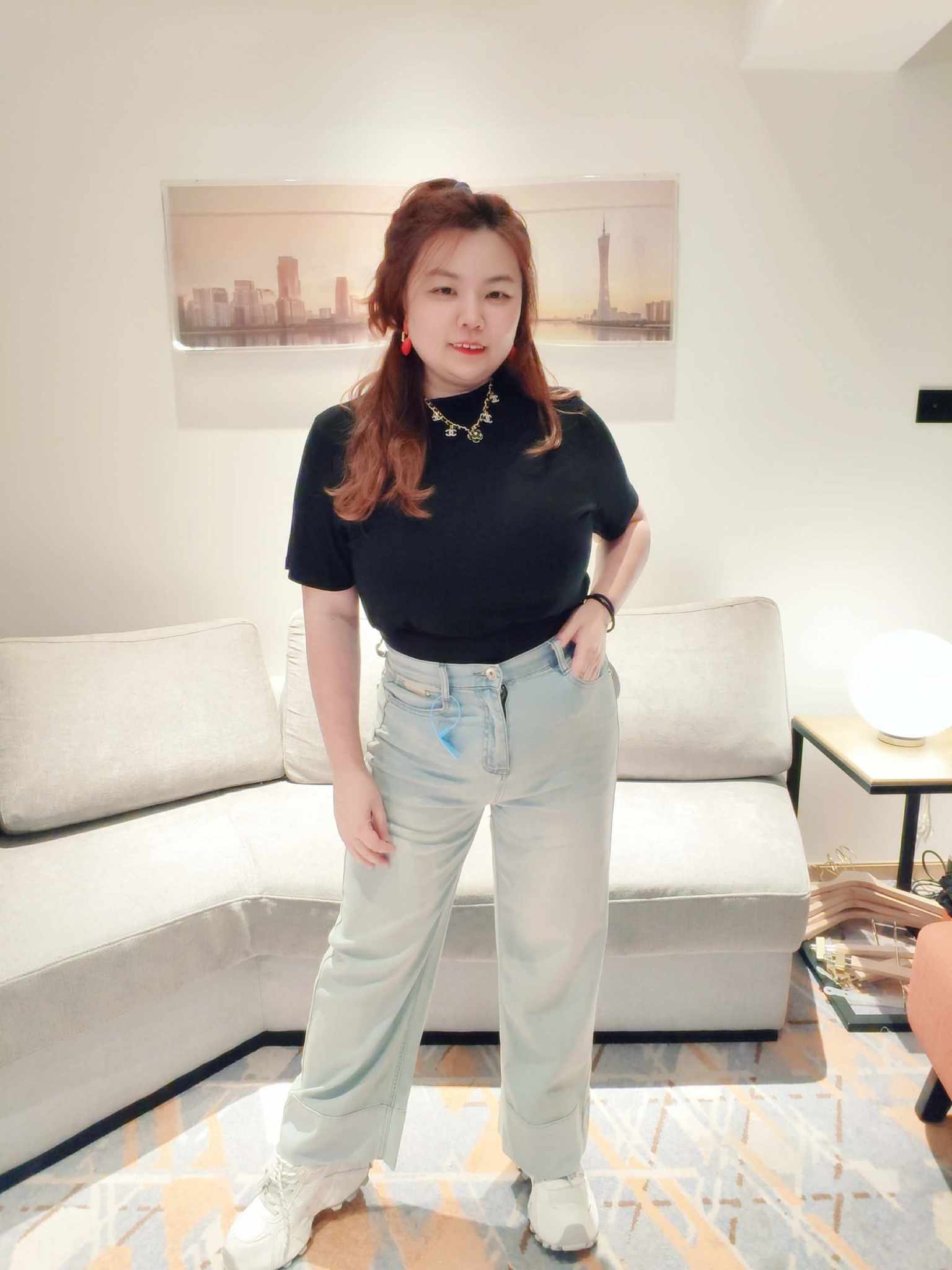 YCI04 6868 复古水洗阔脚牛仔长裤