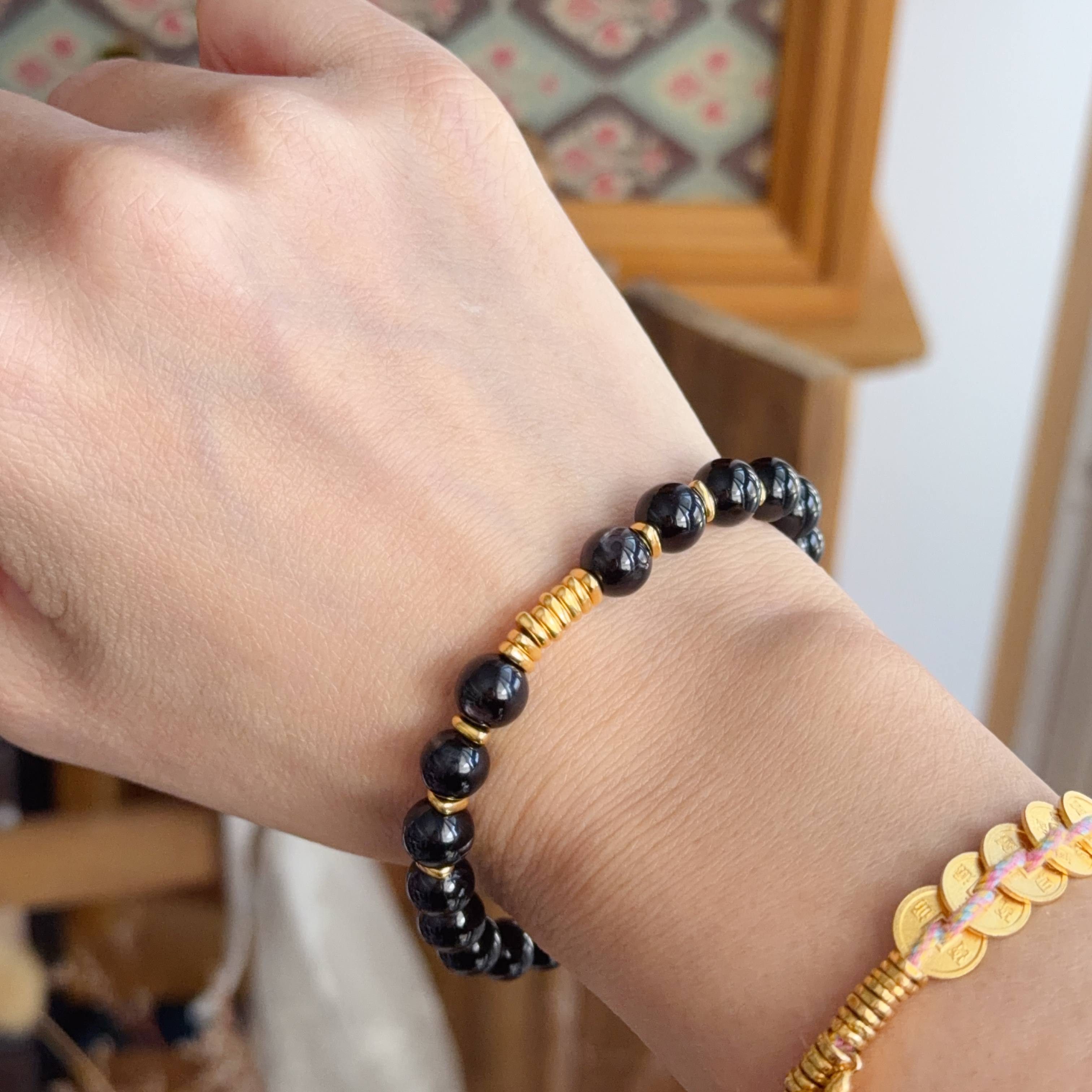  𝟳𝗺𝗺金運石串𝟵𝟵𝟵硬金碎碎金手串