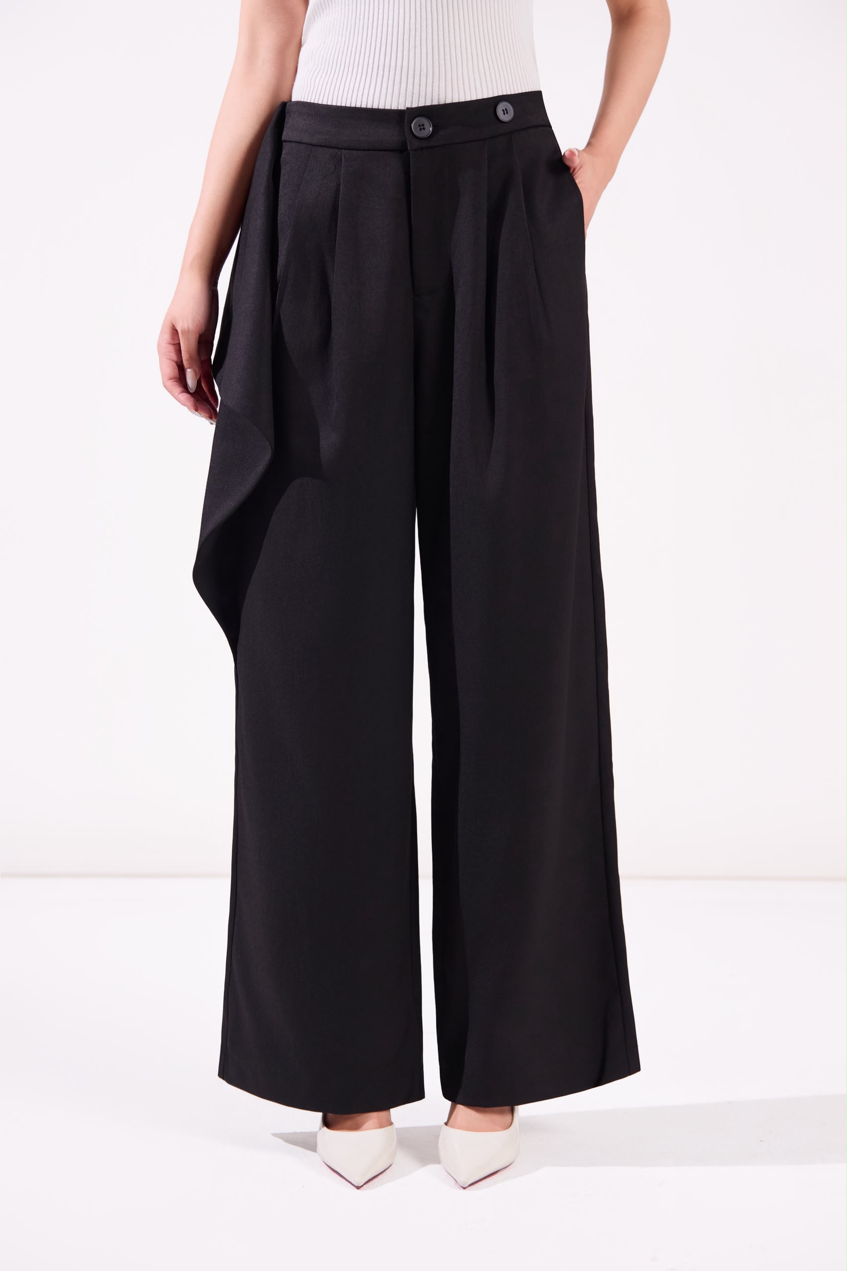 13241340 Asymmetrical Wrap Wide-Leg Pants