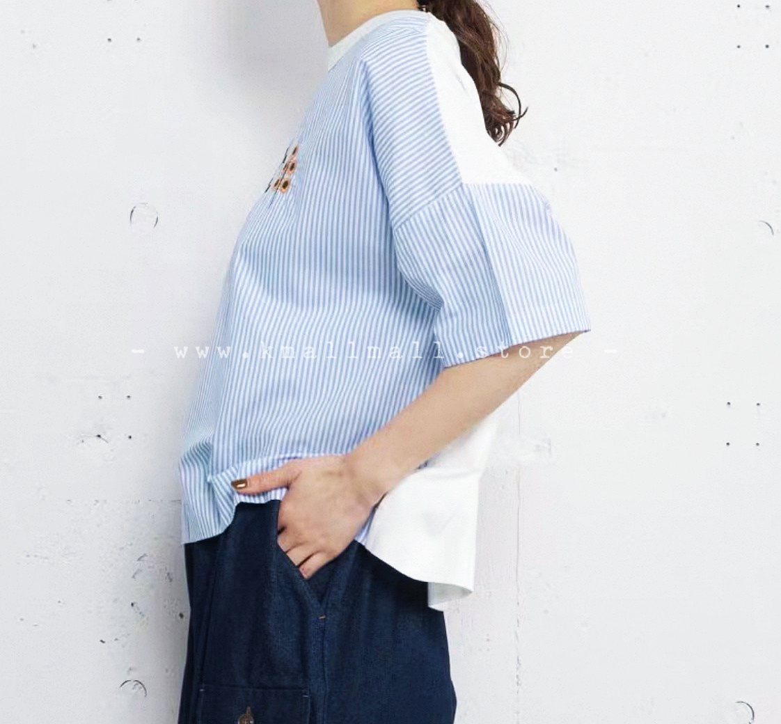 🌼春夏優惠🍀 日系刺繡花Tee - 條紋