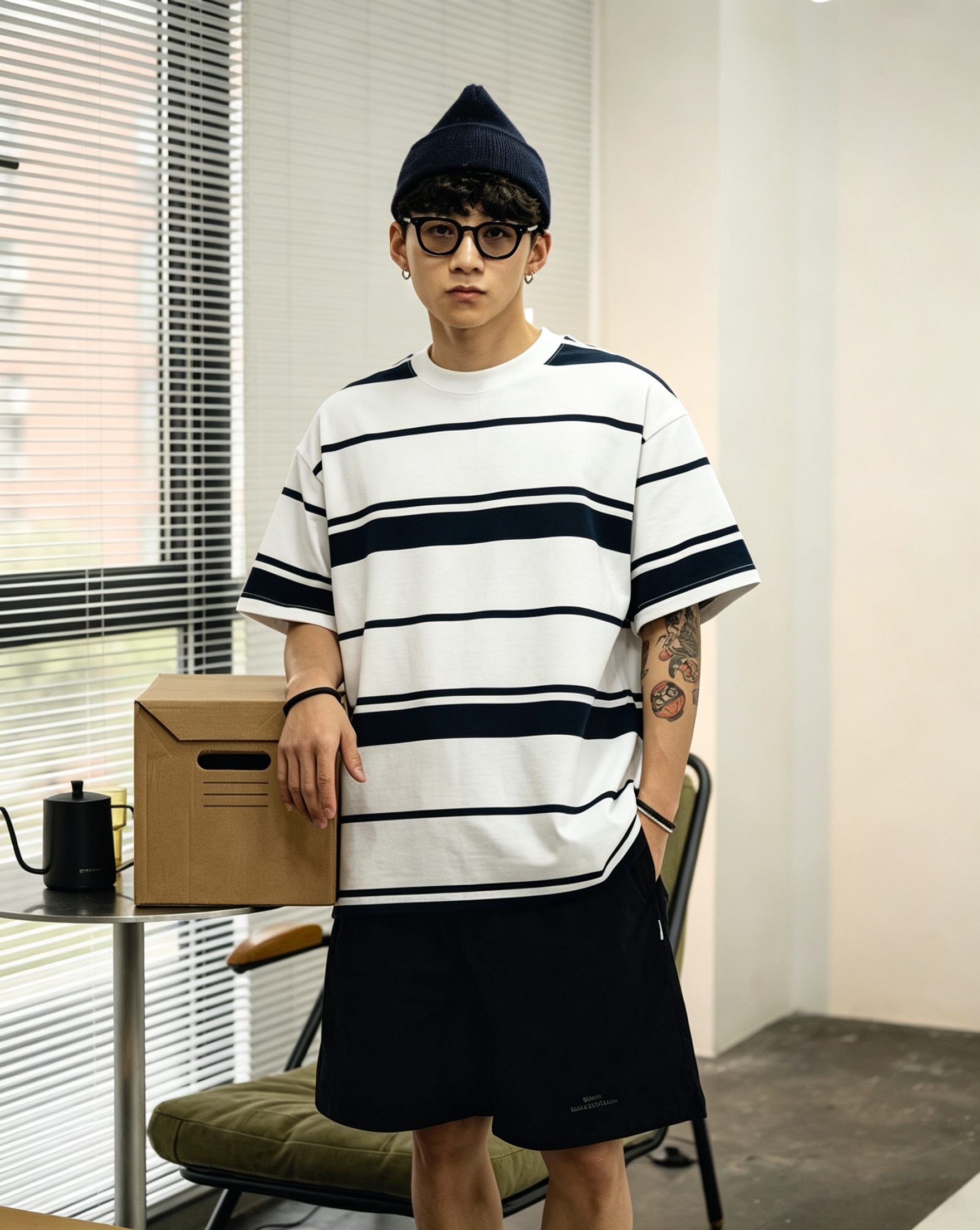 M035 重磅310g圓領條紋Tee