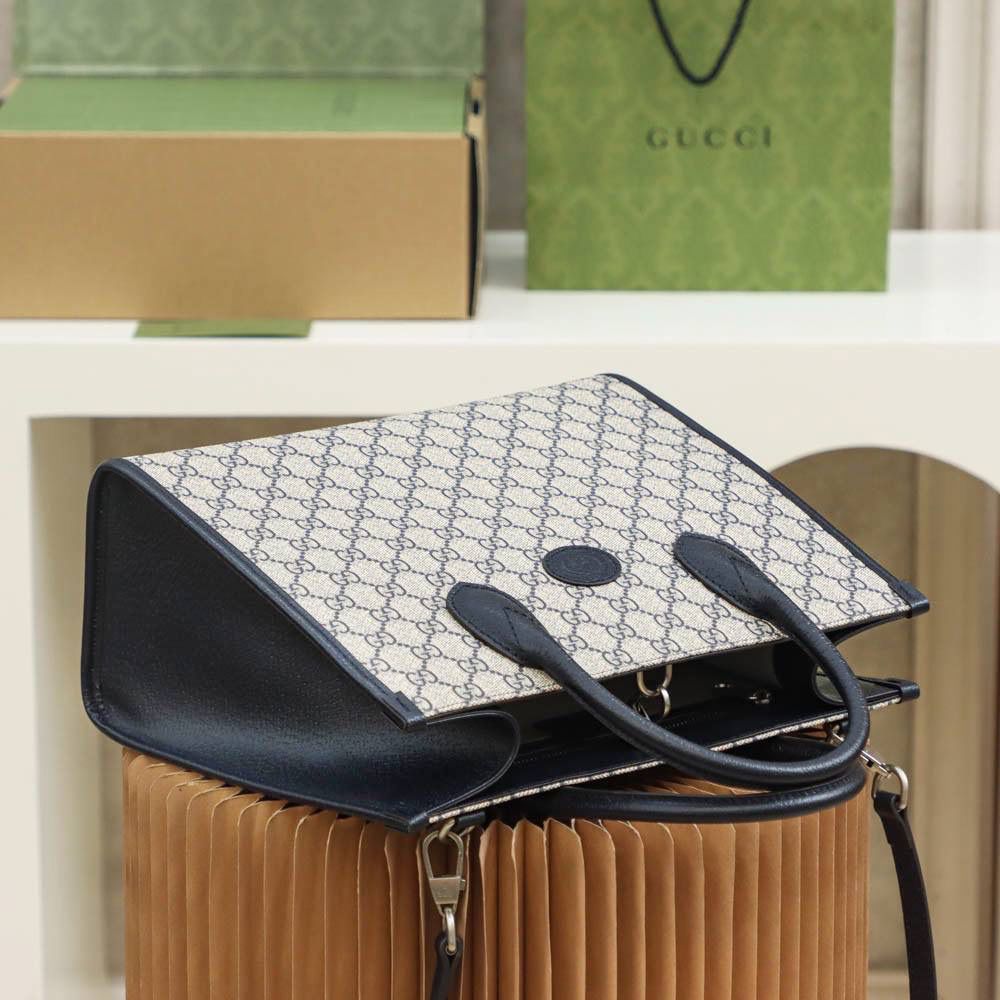 Gucci Signature Print Tote Bag with Leather Trim